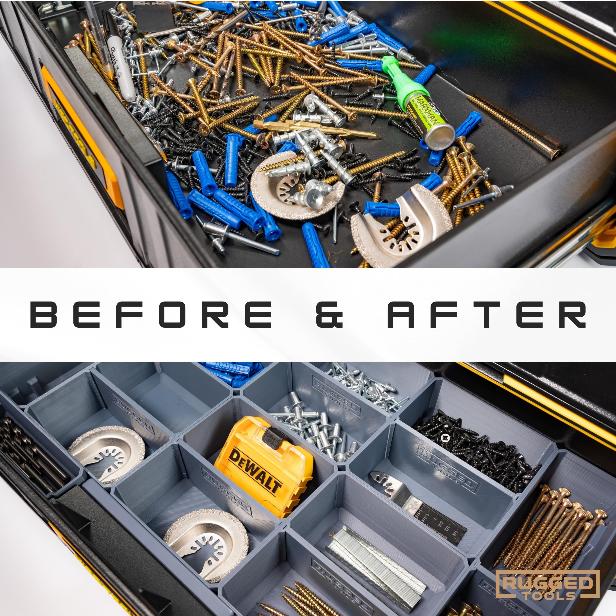 RUGGED TOOLS Storage Bins compatible with Dewalt ToughSystem 2.0 Drawer Units (DWST08330 & DWST08320) - Yellow, 1 Set - Image 4
