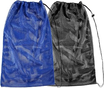 2 Packs Mesh Gear Bag for Snorkel Equipment, Oversized 18" x 27" Mesh Dive Bag Scuba Diving Snorkel Backpack for Snorkeling, Fins, Swimming Gear, Beach and Sports Equipment Black & Blue