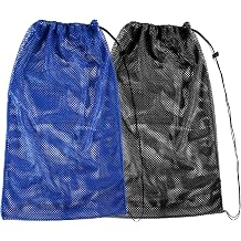 2 Packs Mesh Gear Bag for Snorkel Equipment, Oversized 18" x 27" Mesh Dive Bag Scuba Diving Snorkel Backpack for Snorkeling, Fins, Swimming Gear, Beach and Sports Equipment (Black &amp; Blue)