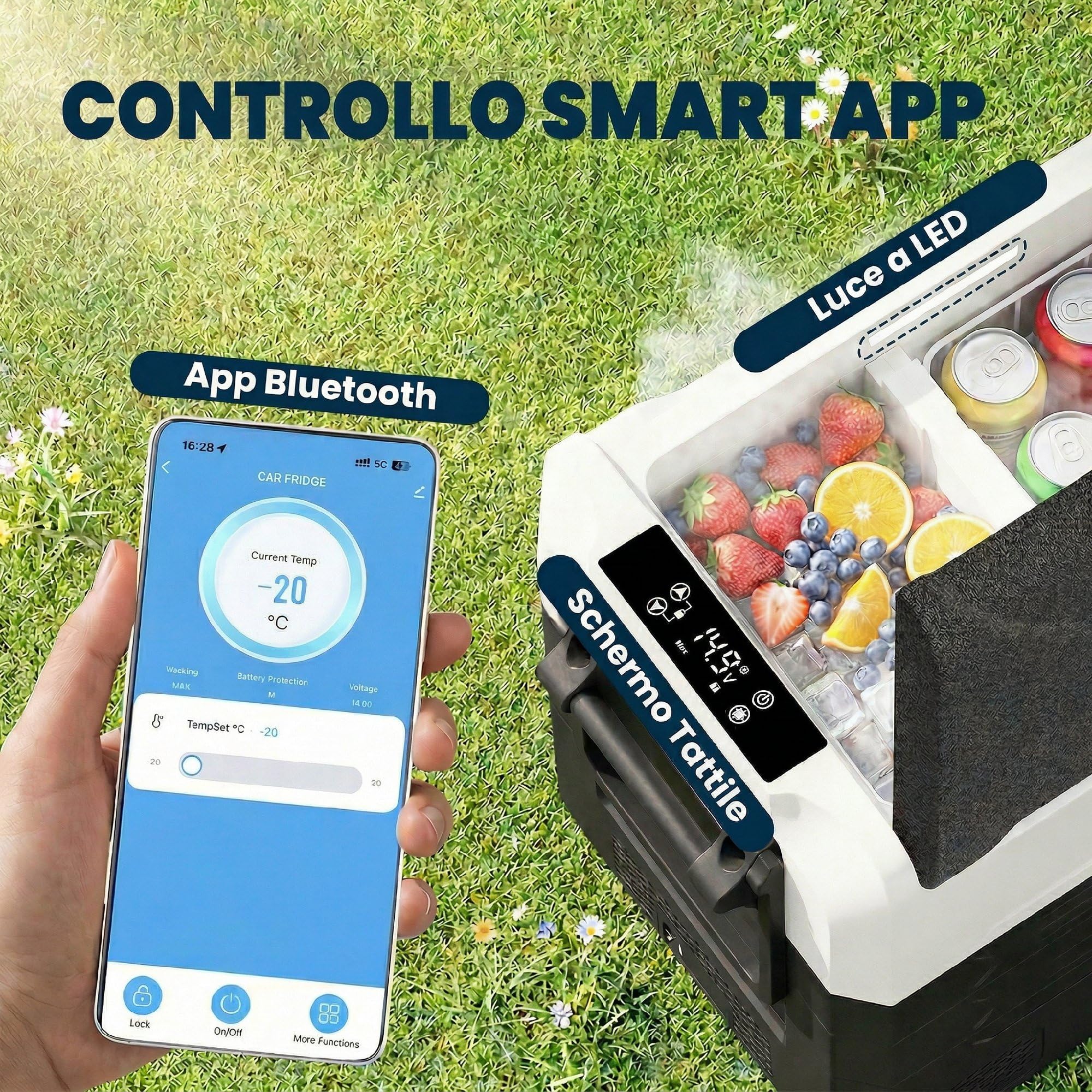 Outsunny Frigorifero Portatile per Auto 50L a Doppia Zona con Compressore, Frigo Elettrico Anti-Shock, APP Bluetooth, Ruote, Maniglia Pieghevole, 12V/240V, -20°C a 20°C, per Campeggio Camion Barca