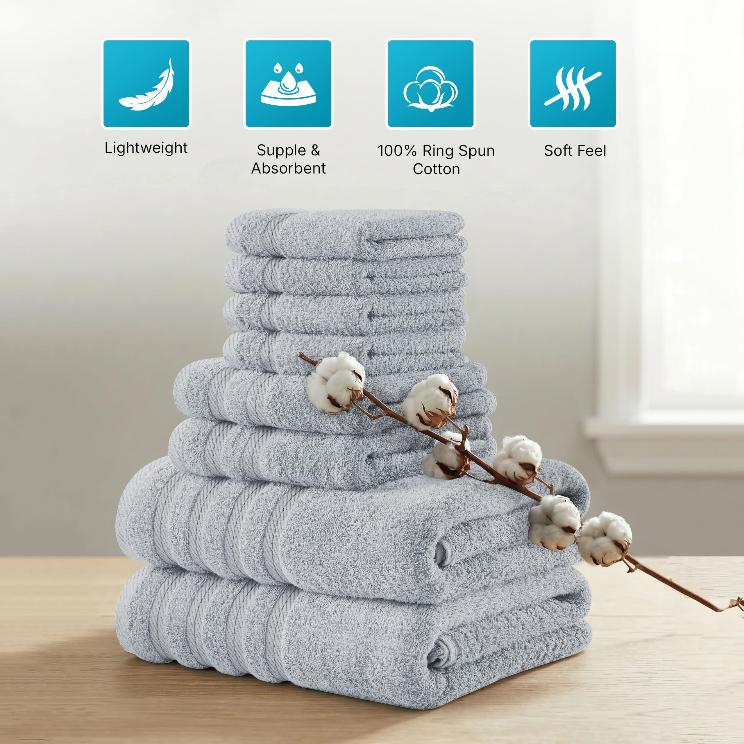 Utopia Towels Juego de toallas de 8 piezas, súper absorbentes y de secado rápido, 100 % algodón hilado en anillo, toallas gruesas para baño, spa y hotel, 2 baños, 2 manos, 4 toallas pequeñas, color