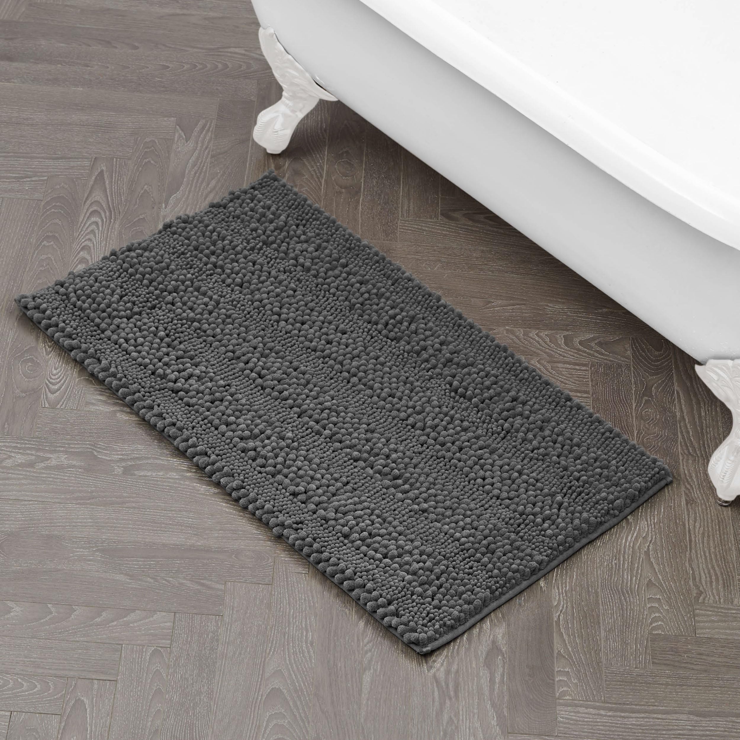 Laura Ashley – Astor Chenille Bath Mat | 100% Polyester | Premium Bathroom Décor | Machine Washable | TPR Backing | Measures 20” x 34” | Dark Grey