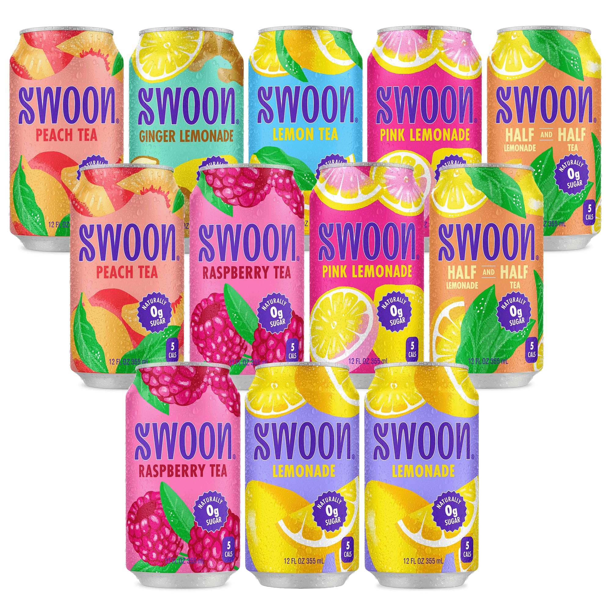 Swoon Best Sellers Pack - Low Carb, Paleo-Friendly, Gluten-Free Keto Drink - Made with 100% Natural Lemon Juice Concentrate, Sugar Free Iced Tea & Lemonade - 12 fl oz (Pack of 12)