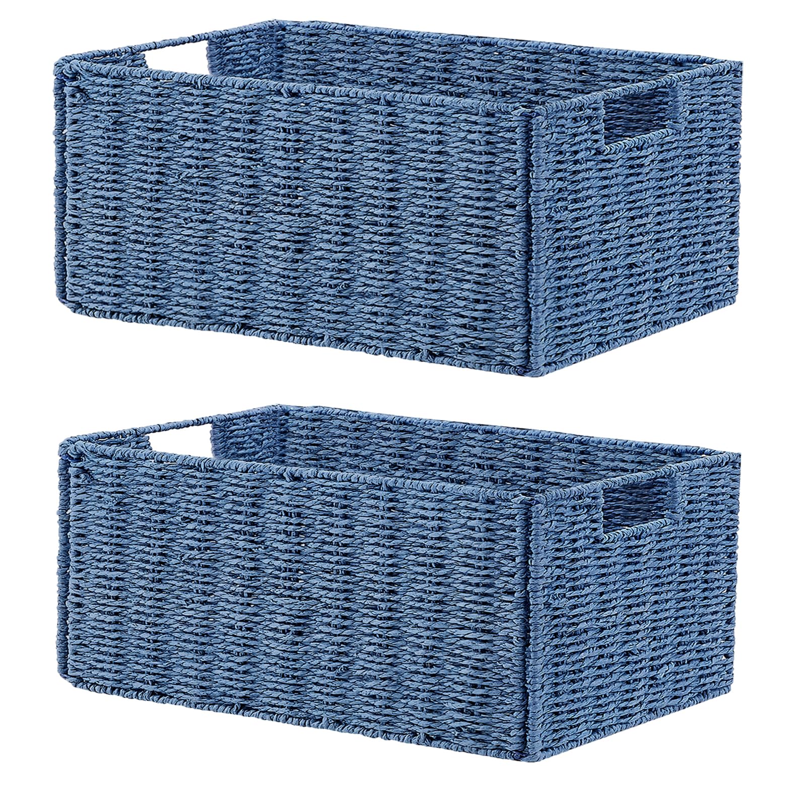Vagusicc Storage Baskets for Shelves, Small Organizer Box Storage Bins with Handles, Wicker Basket for Bathroom Storage, Collapsible Kitchen Storage and Organisation, 33x20 CM, 2PCS, Blue