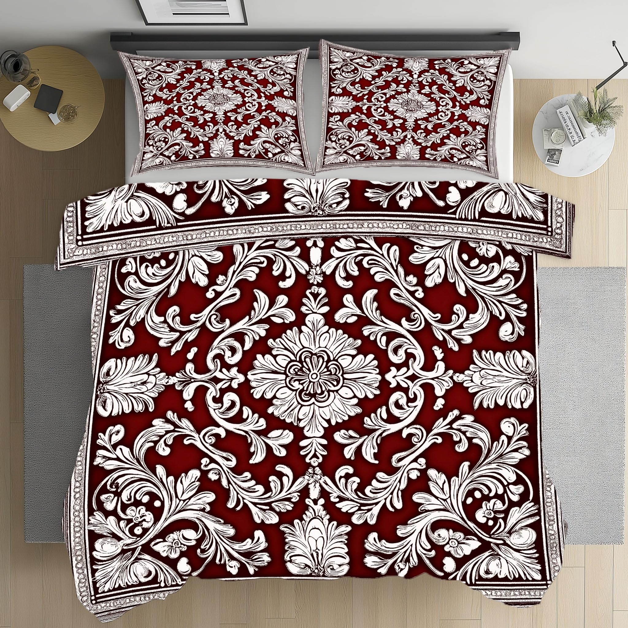 Parure de lit ethnique rouge avec housse de couette 90x190 traditionnelle