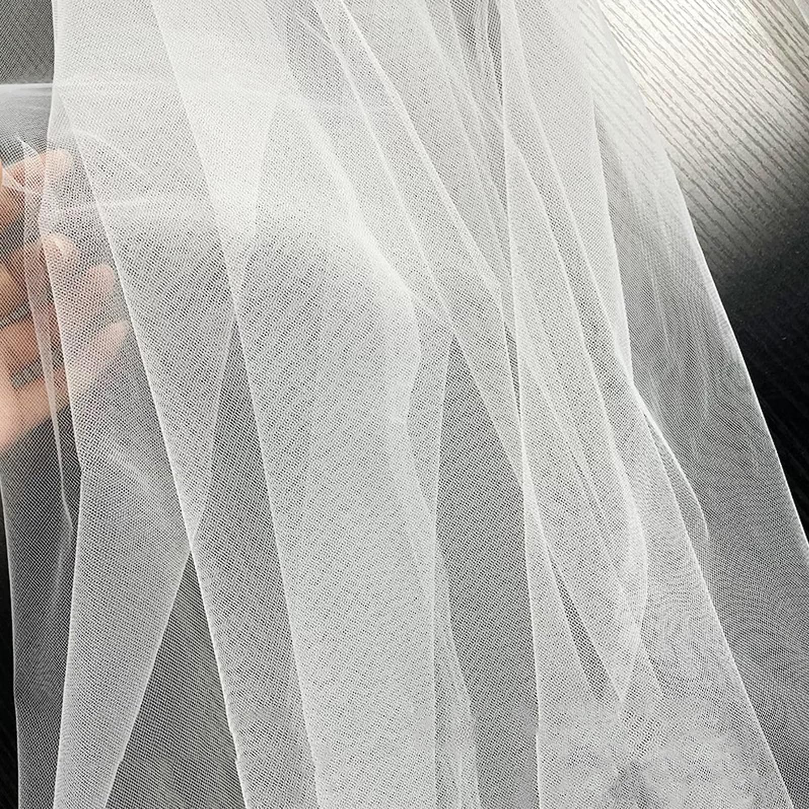 2 PCS Each Piece 1.6x4m White Mesh Fabric, Mesh Slightly Stretchy White Tulle Fabric, Soft and Lightweight Chiffon Material, Fabric Superfine Nylon Spandex Sheer Mesh for Gift DIY Decor
