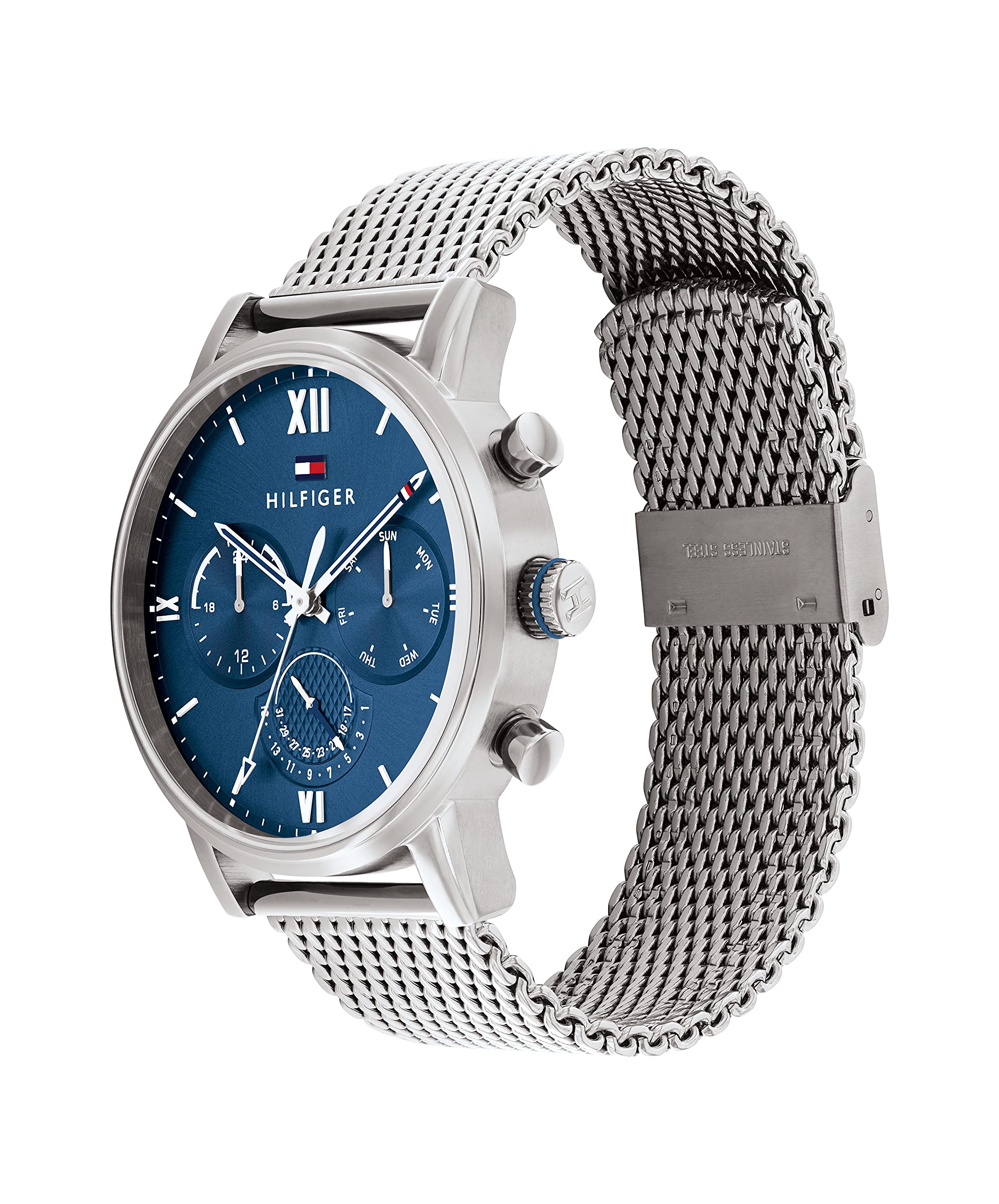 Tommy Hilfiger Men's Quartz Multifunction Stainless Steel and Mesh Bracelet Watch, Color: Silver (Model: 1791881)