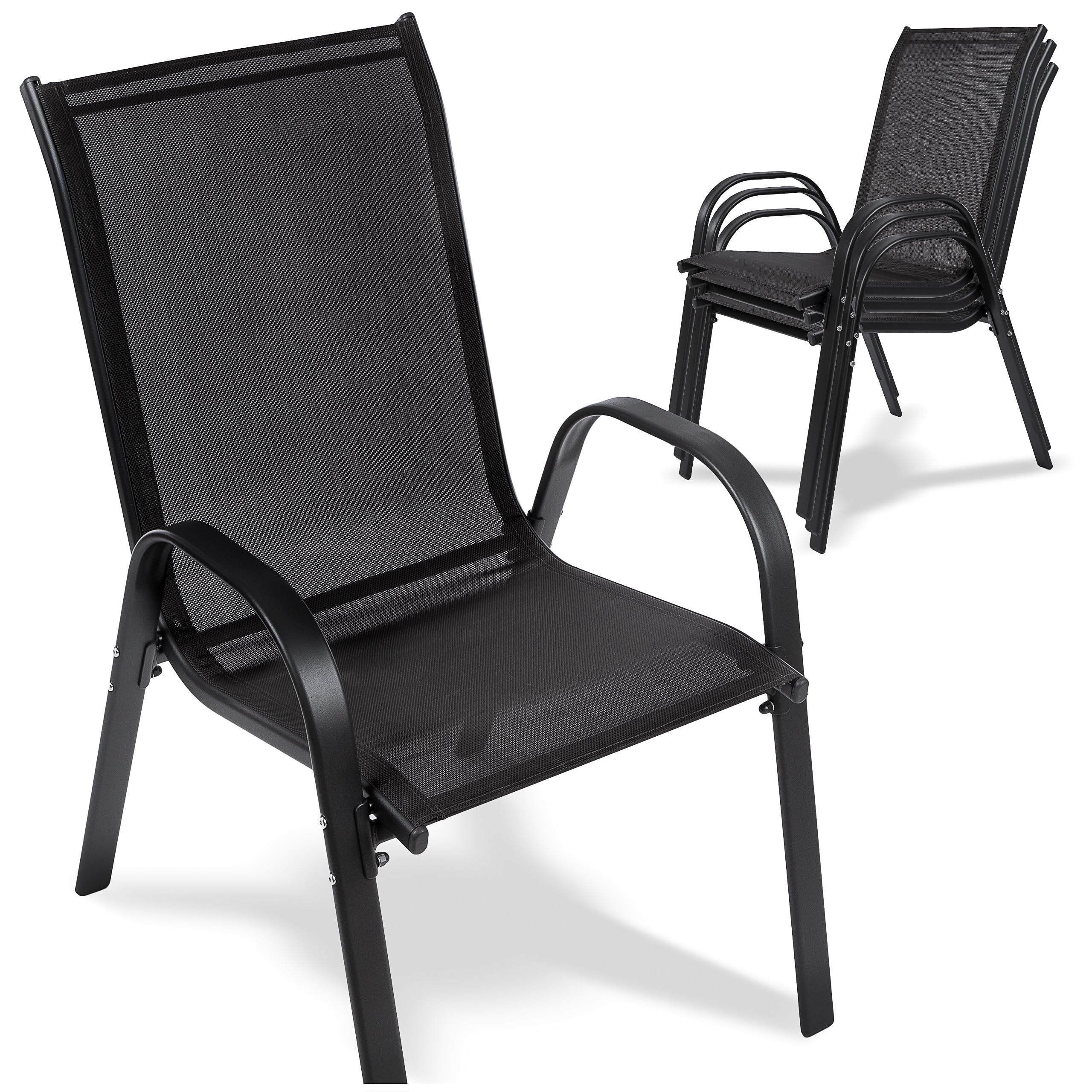 Campela Set of 2 Garden Chairs Fabric Folding Stackable Metal Frame Powder Coated Maximum 120 kg for Balcony Terrace Garden Model CA0151 Dark Grey