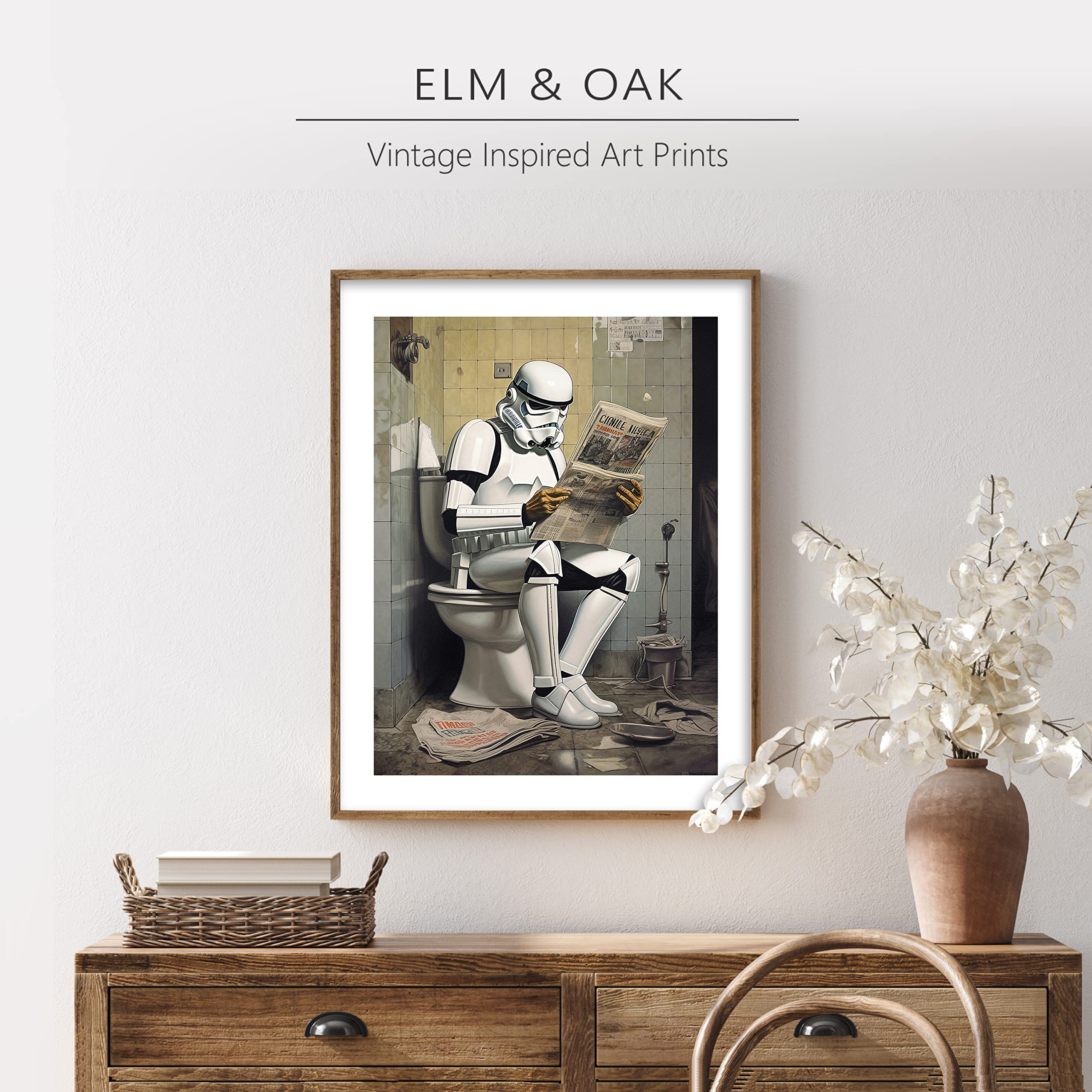 Star Wars Bathroom Décor Art Print - Premium Giclee Fine Art Print - Aesthetic Modern Vintage Painting Style Darth Vader Stormtrooper Yoda Print Poster for Bathroom Wall Decor, Ready to Frame — view 5