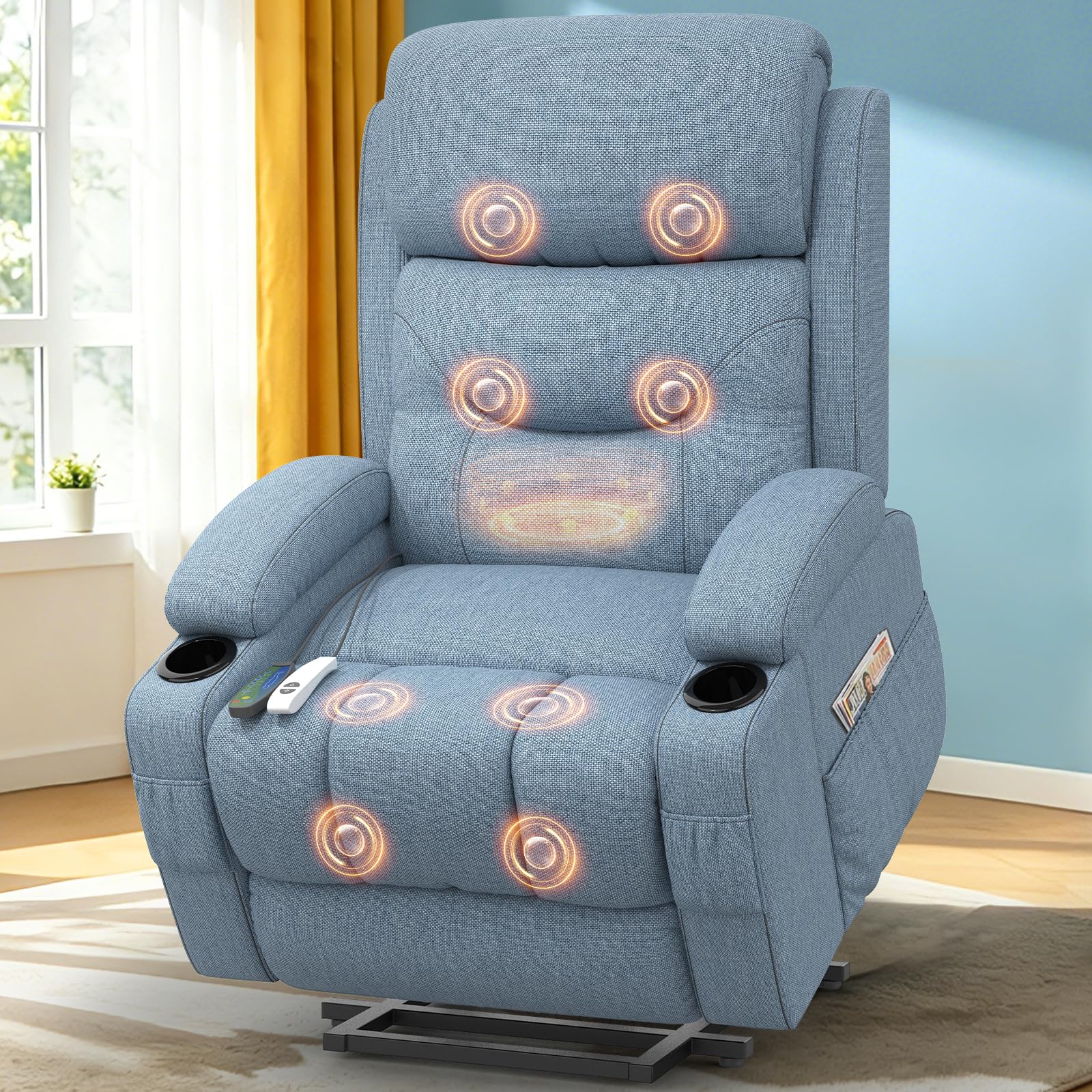Srfzluxy Fernsehsessel Massagesessel mit Liegefunktion, Relaxsessel mit Wärme und Massage, 360°Drehbarer TV Sessel Wohnzimmer, Schaukelstuhl mit Gepolsterte Kopfstütze, 2 Seitentaschen