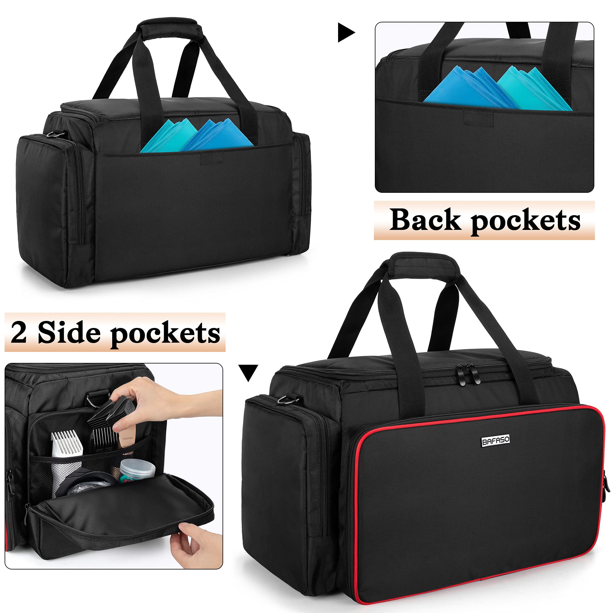 BAFASO Borsa da Parrucchiere Grande con Divisori Regolabili, Professionali Borsa per Parrucchieri, Valigetta per il Trasporto di Barbiere, Nero