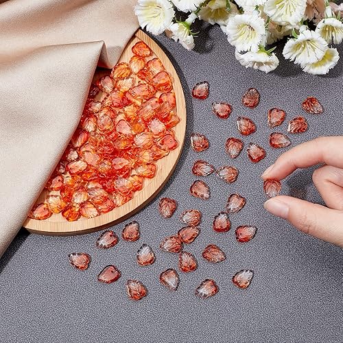 Miniatura 6 de PH PandaHall 100 dijes de hojas de otoño, hojas de árbol de otoño, cuentas de plantas, colgantes de vidrio transparente de dos colores para hacer