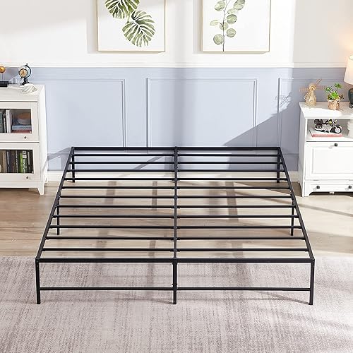 Miniatura 16 de VECELO Marco de cama de plataforma de metal de 14 pulgadas, base de colchón, no necesita somier, soporte de listones de acero (tamaño matrimonial)