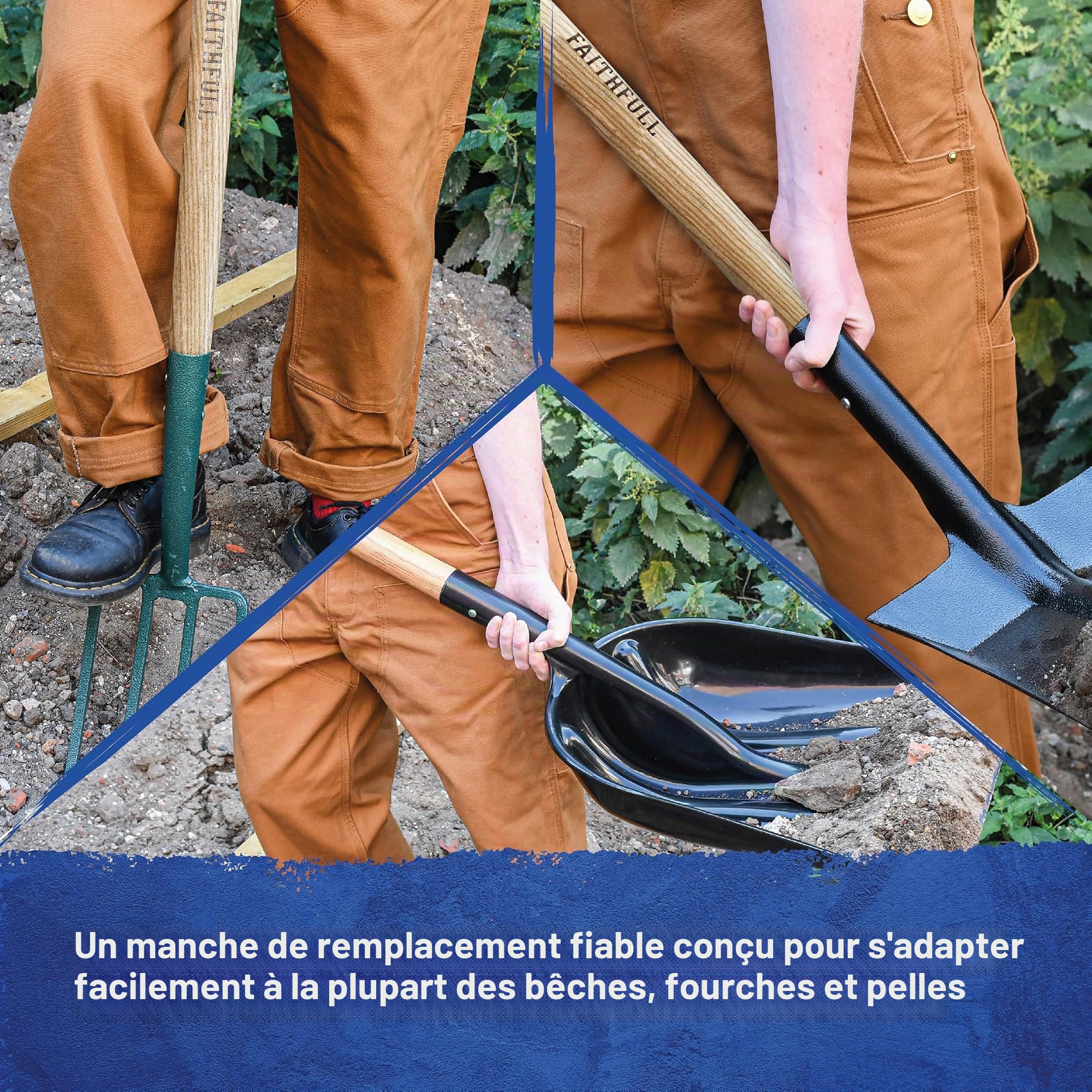 Manche de rechange Faithfull MYD conique courbé pour bêches, fourches et pelles – Bois de frêne - 71 cm (28 po)