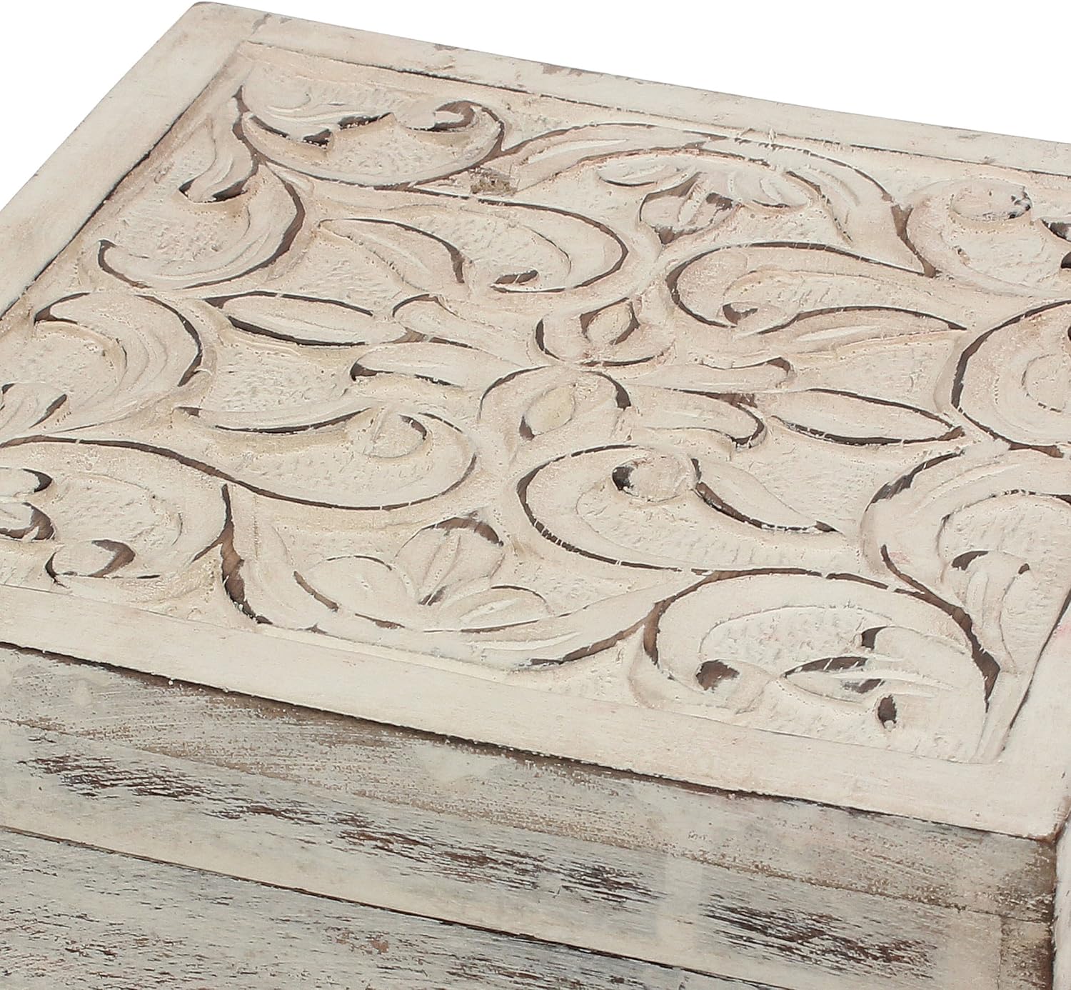Stonebriar Worn White Wooden Keepsake Trinket Box with Hinged Lid and Carved Floral Design, Decorative Small Jewelry Box, Gift Idea for Birthdays, Christmas, Weddings, or Any Special Occasion : Clothing, Shoes & Jewelry