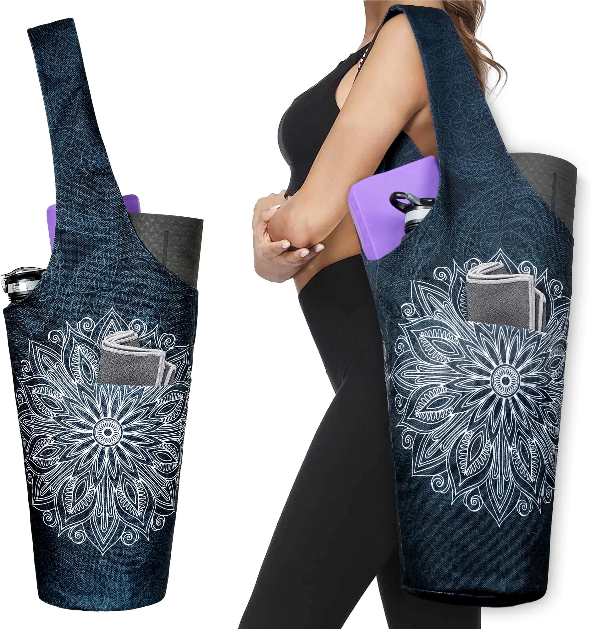 Yoga Mat Bag - Long Tote with Pockets - Holds More Yoga Accessories - Yoga Bag Fit Most Size Mats - Yoga Mat Carrier