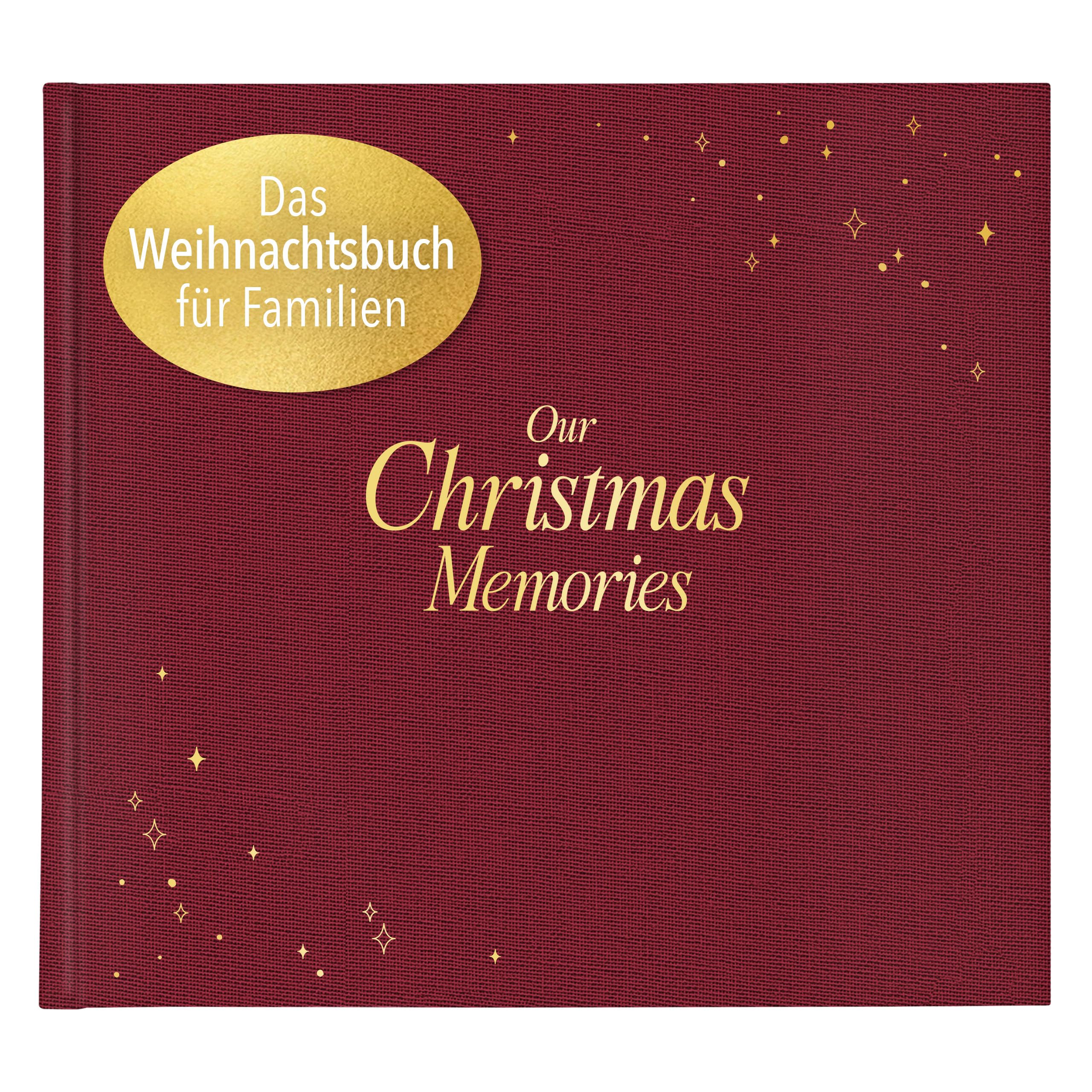 mintkind® Erinnerungsbuch Familie Weihnachten, Fotobuch 10 Jahre Weihnachtszauber mit Platz für Fotos Rezeptseiten Ritualen Notizen, Premium Papier, Leinen-Hardcover, 24x22 cm, Rot