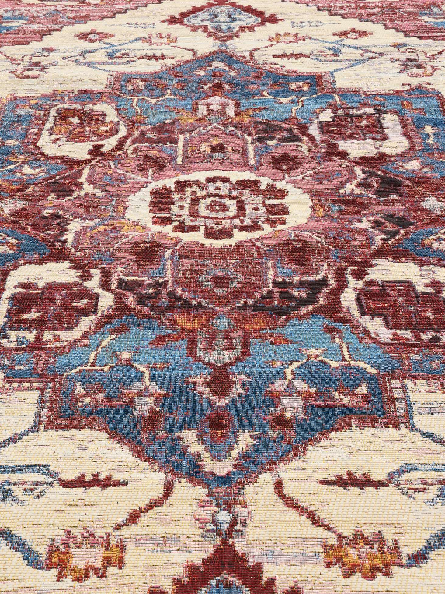 RugVista Amina Alfombra Interior y Exterior, Redondo, Ø 160 cm, Rojo/Azul | Modernas, Pelo corto, Lavado a mano, Oeko-Tex 100, Resistente a los rayos UV, Patio