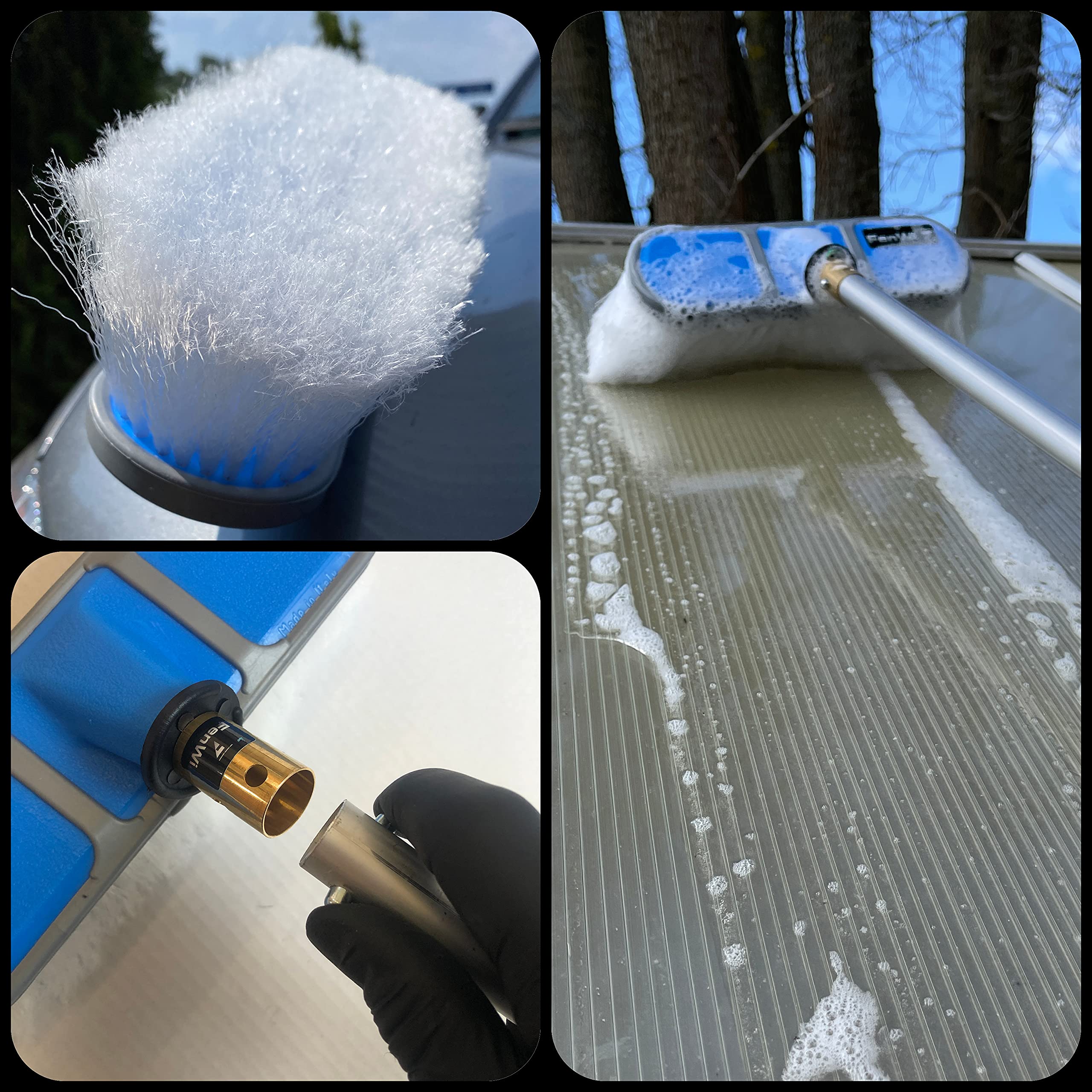FenWi Waschbürste blau mit weißen Schonborsten/Glasbürste für Glasflächen und Photovoltaik/Solarbürste als Zubehör zur Teleskopstange
