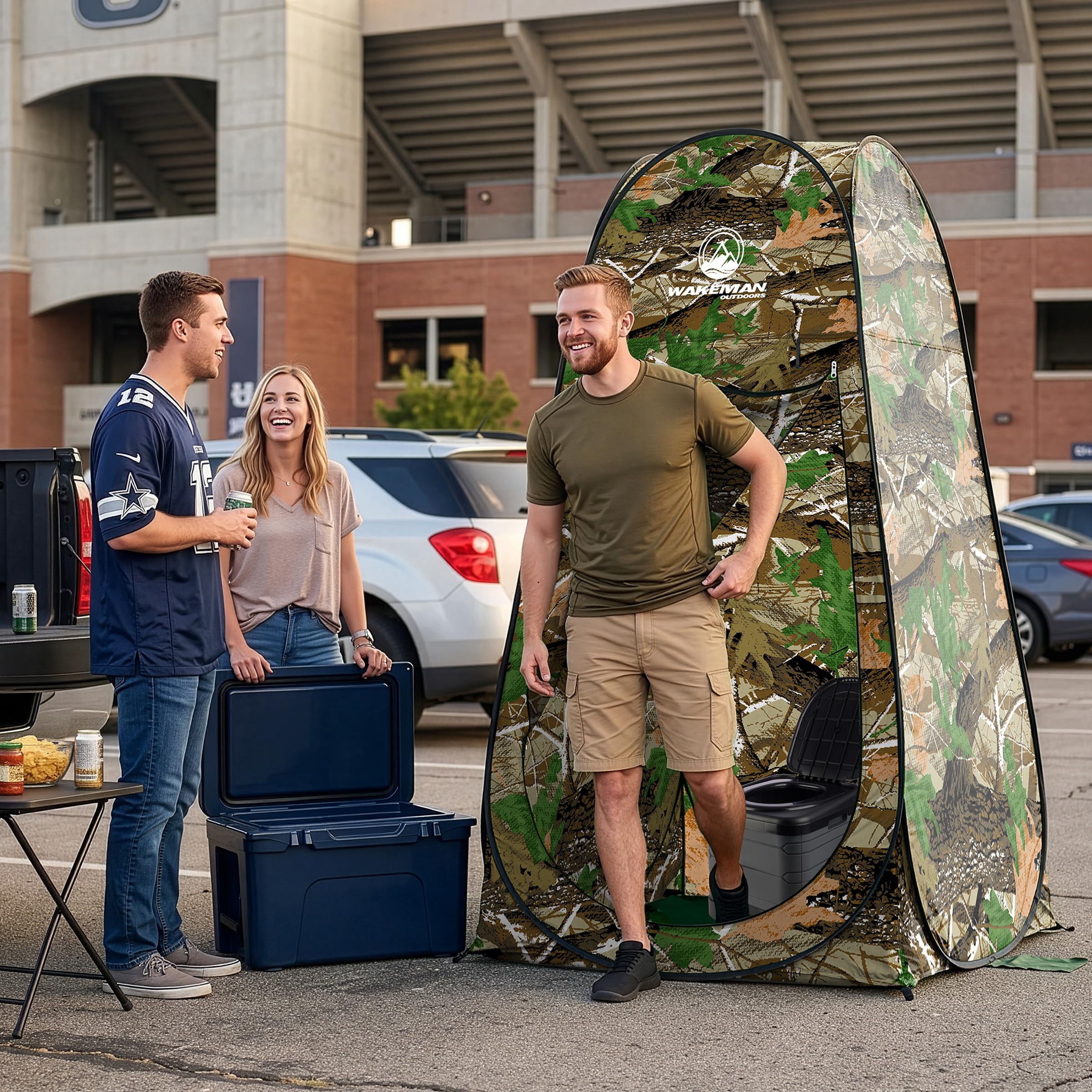 Wakeman Outdoors Pop-Up-Pod – Sichtschutz-Duschzelt, Ankleidezimmer oder tragbare Toilettenkabine mit Tragetasche für Camping, Strand oder Heckklappe (Camo)