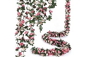 8 Pcs 66FT Flower Garland, Artificial Silk Rose Vine Flowers with Green...
