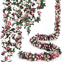 PONKING 8 Pack 8.2ft Artificial Pink Rose Garland Vines with Leaves - Realistic Fake Hanging Flowers for Wedding Arch, Party, Home Wall Decor