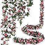 8 Pcs x 8.2 ft Flower Garland Artificial Rose Vine Flowers with Green Leaves Hanging Fake Roses Vine for Room Party Home Wedding Birthday Christmas Wall Arch Decor, Spring Pink Flower