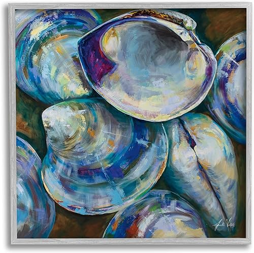 Stupell Industries Pintura expresiva moderna de conchas de almeja costera, invertebrados marinos, diseñada por Jeanette Vertentes, arte de pared