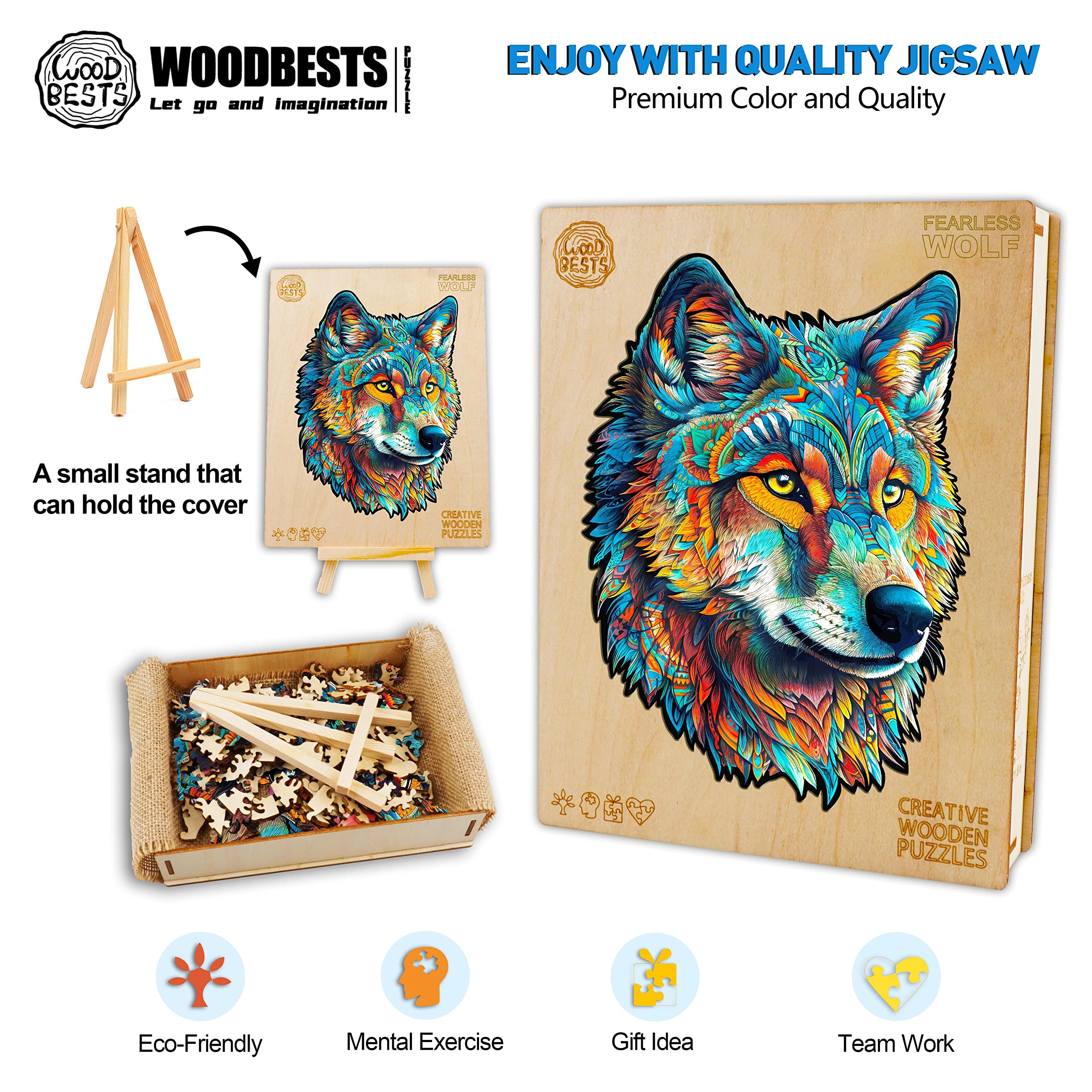 Puzzle in Legno per Adulti, 300 Pezzi, Puzzle Irregolare a Forma di Lupo, 41 x 29,7 cm, Confezione Regalo in Legno