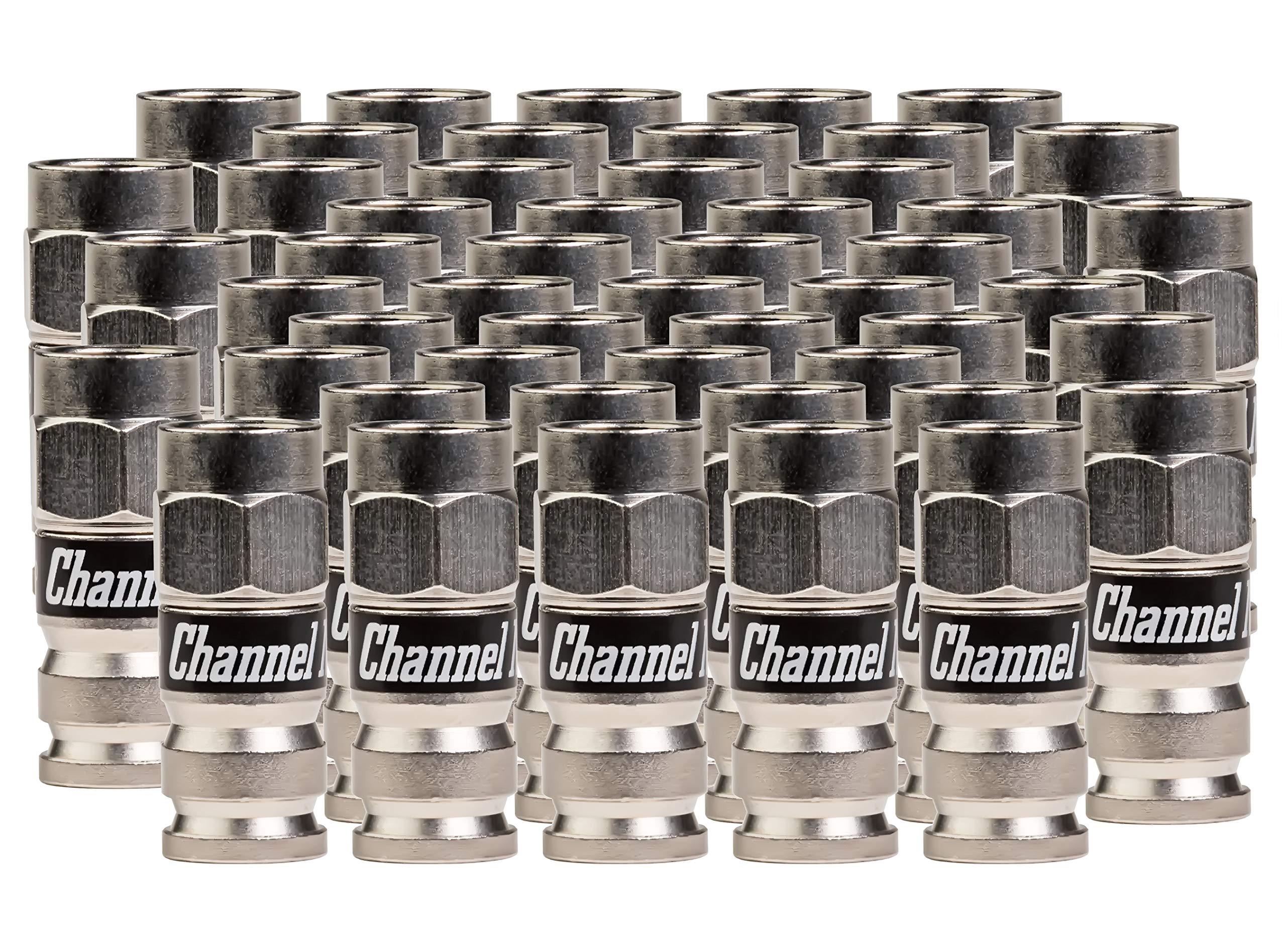 Channel Master CM-7170 RG6 Coaxial F-Connectors Universal Compression Fitting Weather Sealed for Standard, Tri and Quad Shield Cables - 50 Pack