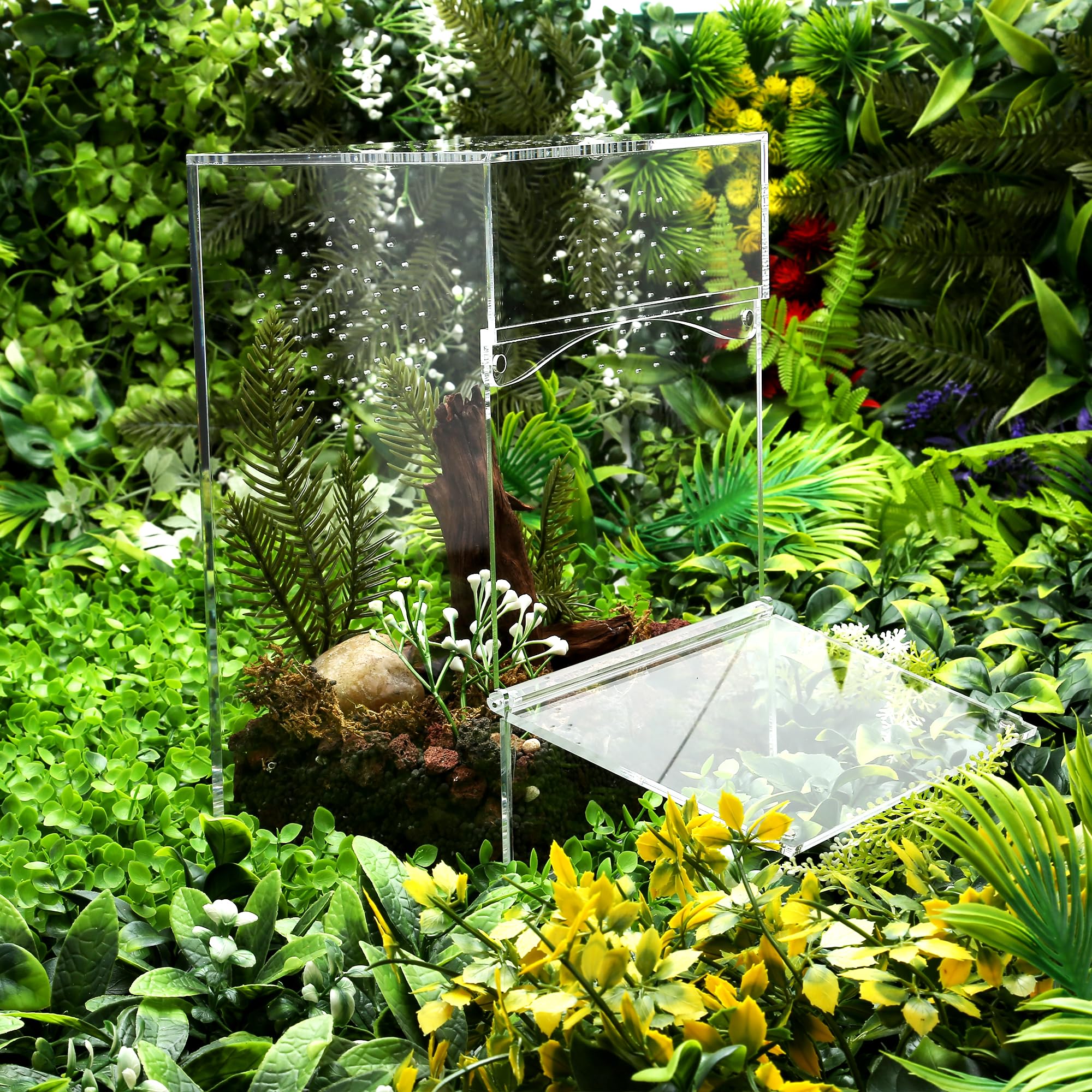 Small Acrylic Terrarium For Jumping Spiders & Micro Pets - 5.9x4.7x6.1" With Magnetic Door & Ventilation