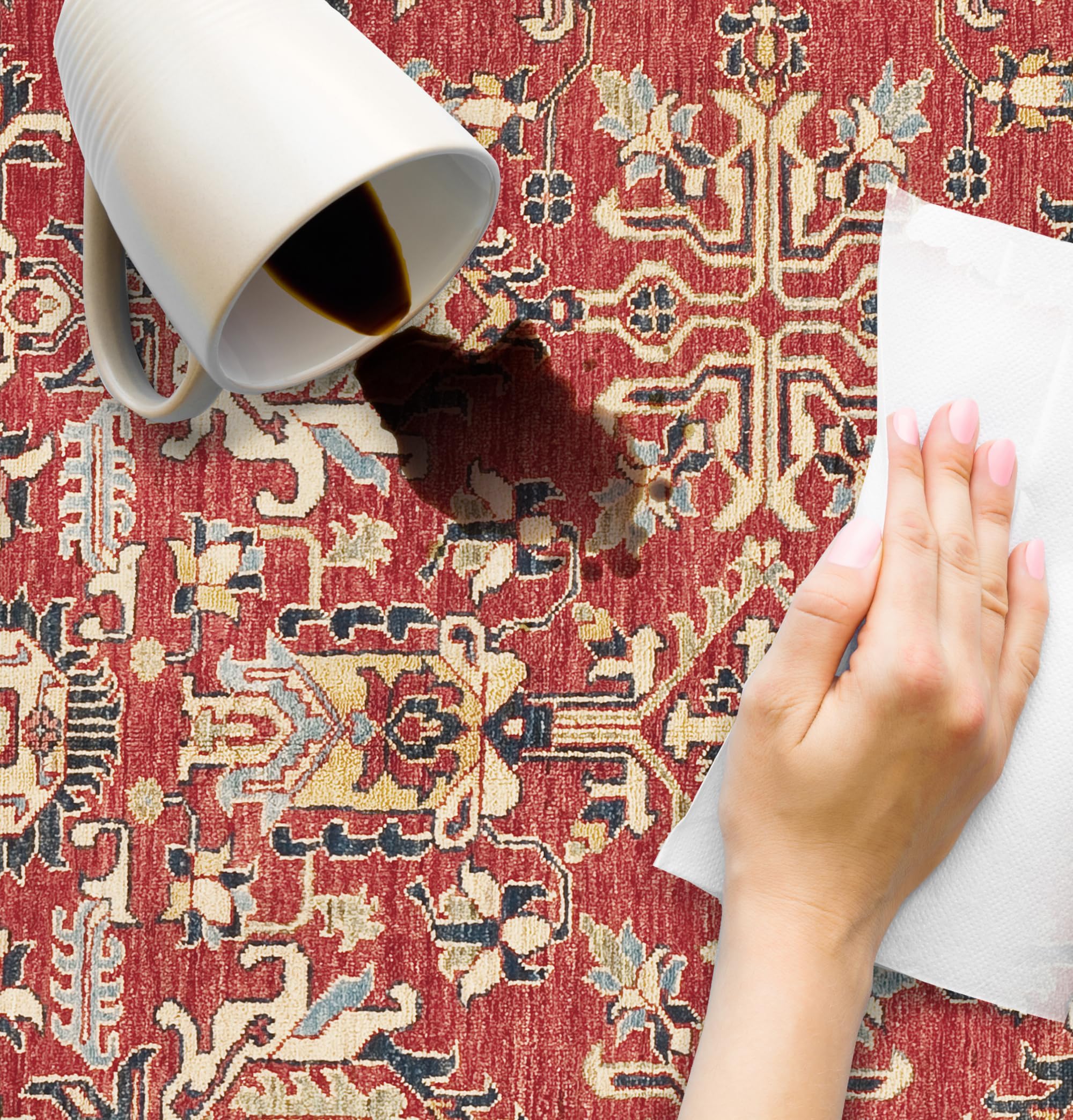 VINILIKO Design | Tapis vinyle oriental rouge 160 x 230 cm - Antidérapant, imperméable, lavable - Plusieurs tailles - Tapis vinyle pour salon, cuisine