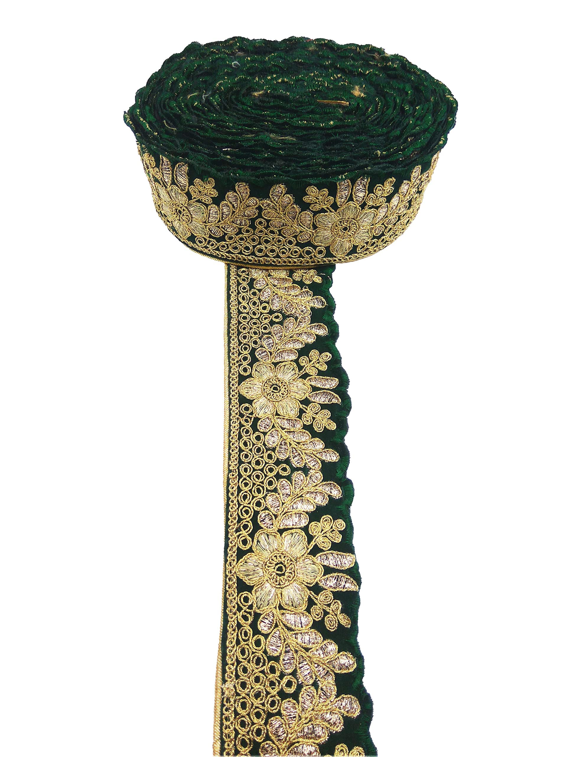 CARTZEYE Embroidery Heavy Work Trim Lace Border for Saree, Kurti, Dresses, Bandhani, Lehenga, Decorative Ribbon (7 cm Width) (Green, 9 Meter) 4