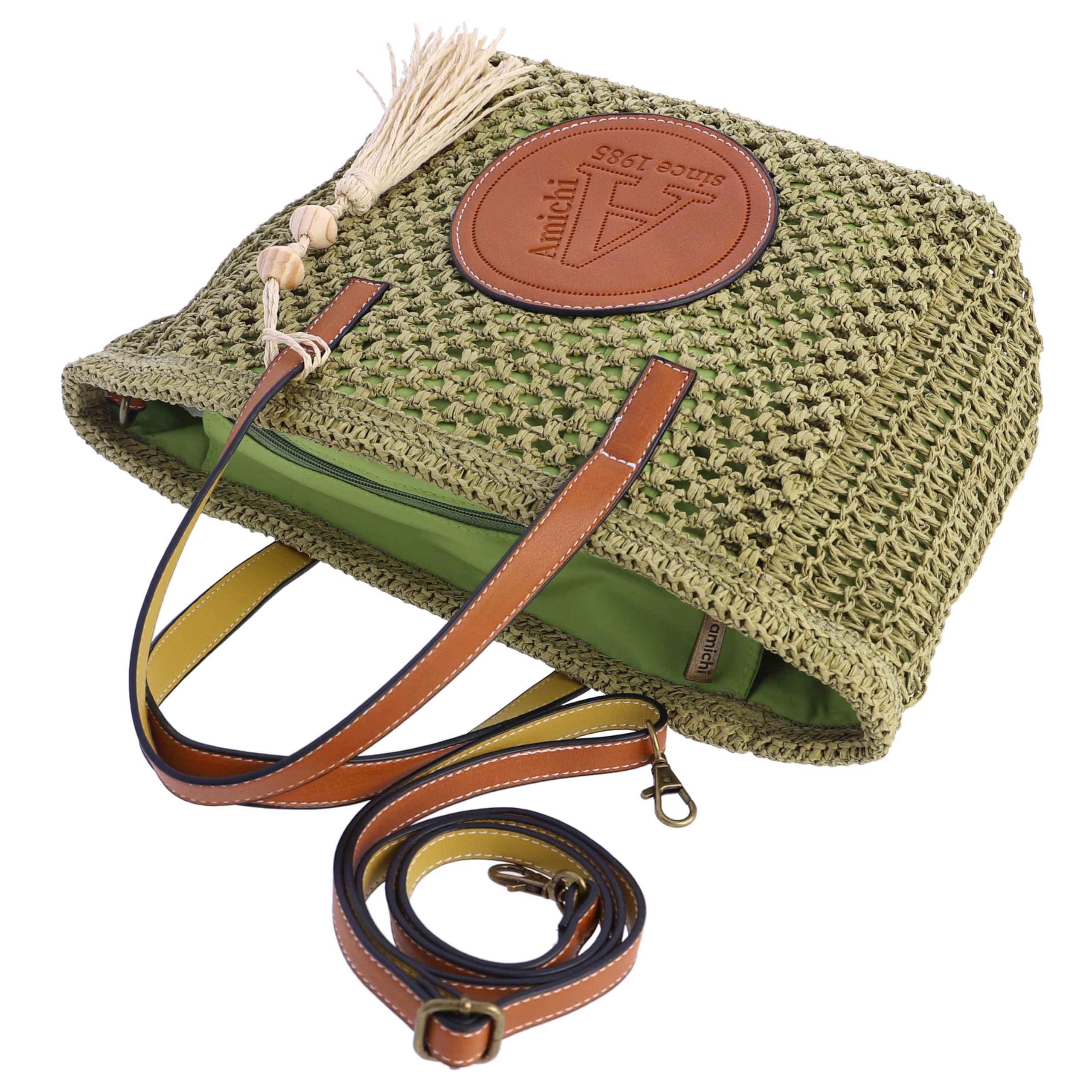 AMICHI - Bolso de mano de rafia para mujer - Bolso mano playa mujer - Bolsa playa para mujer, Aruba