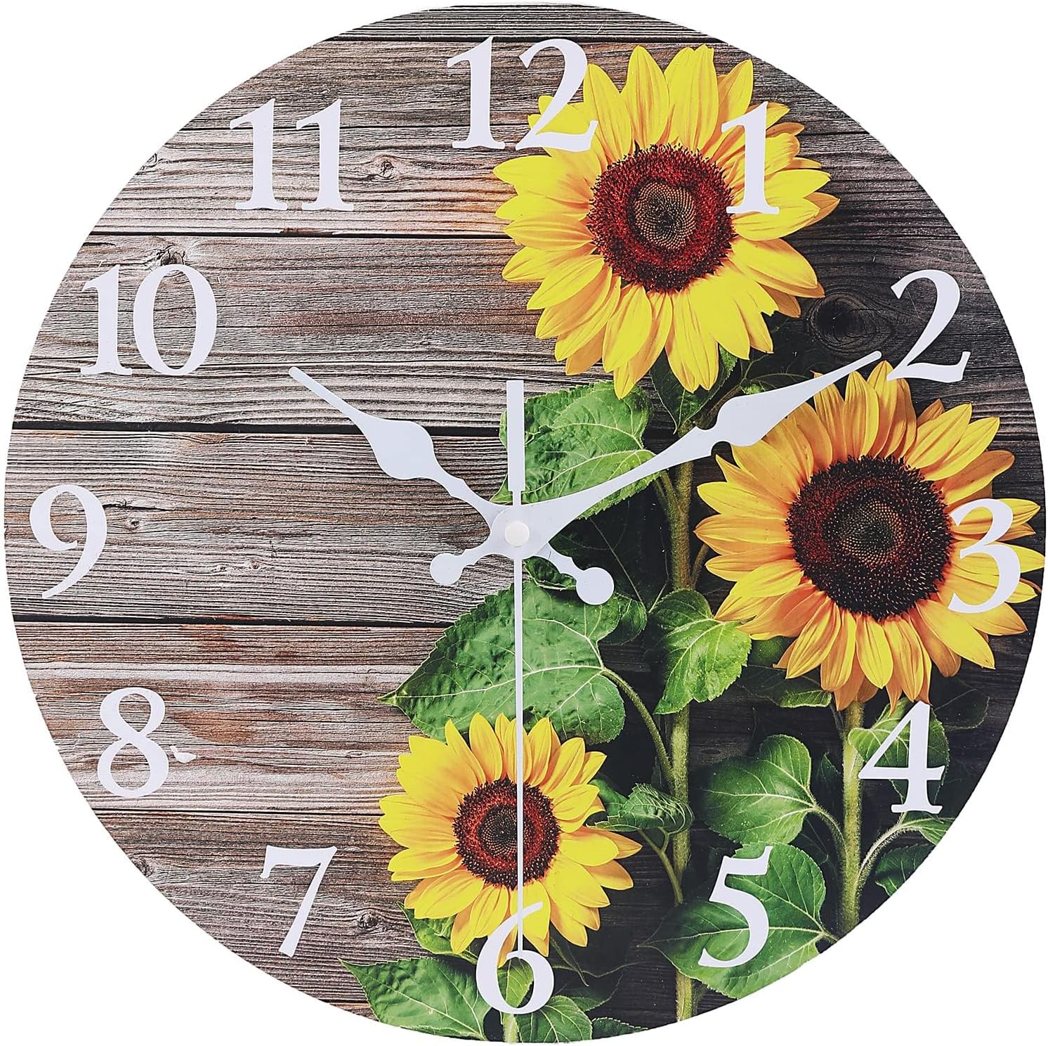 Reloj de pared redondo de girasol para decoración de cocina, de 14 pulgadas, silencioso, sin tictac, funciona con pilas, para dormitorio, baño, sala