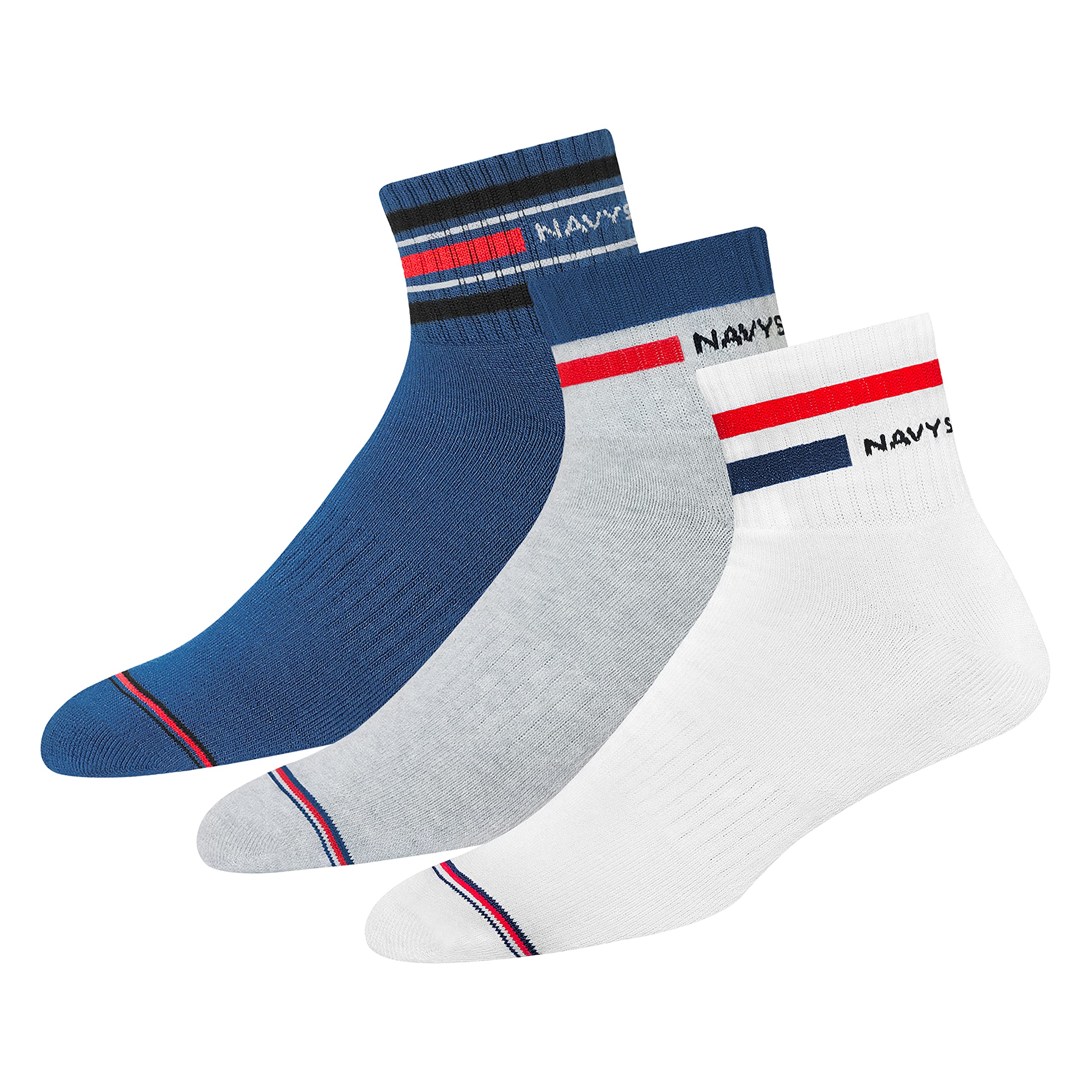 Navysport 3 Pairs of Sports Socks, Tennis Socks, Work Socks for Men and Women, Cotton, Unisex (Quarter Length)