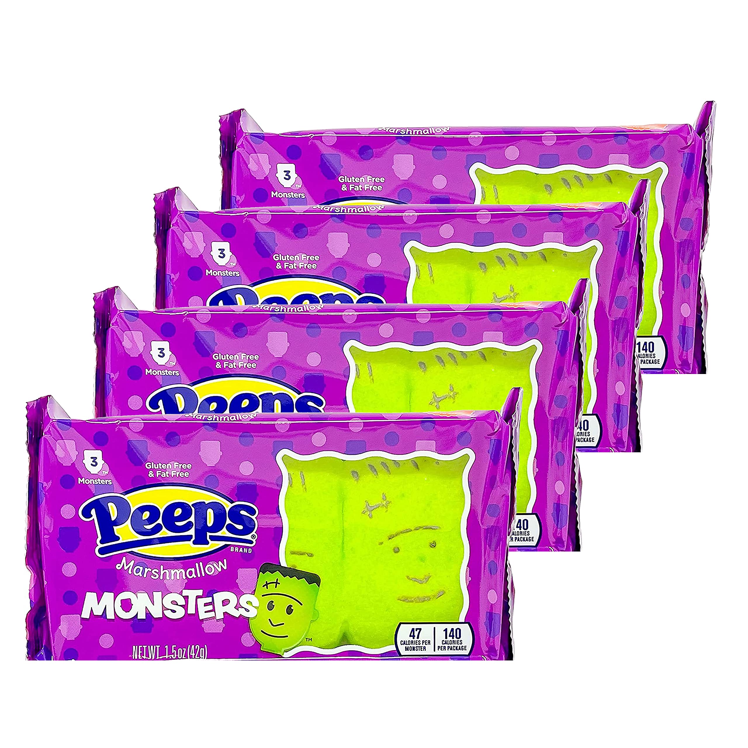 Blair Candy Halloween Peeps Bundle - 4 Pack of Marshmallow Peep's - Perfect Halloween , Fall , Trick Or Treat - Monsters - 4.5 Ounces