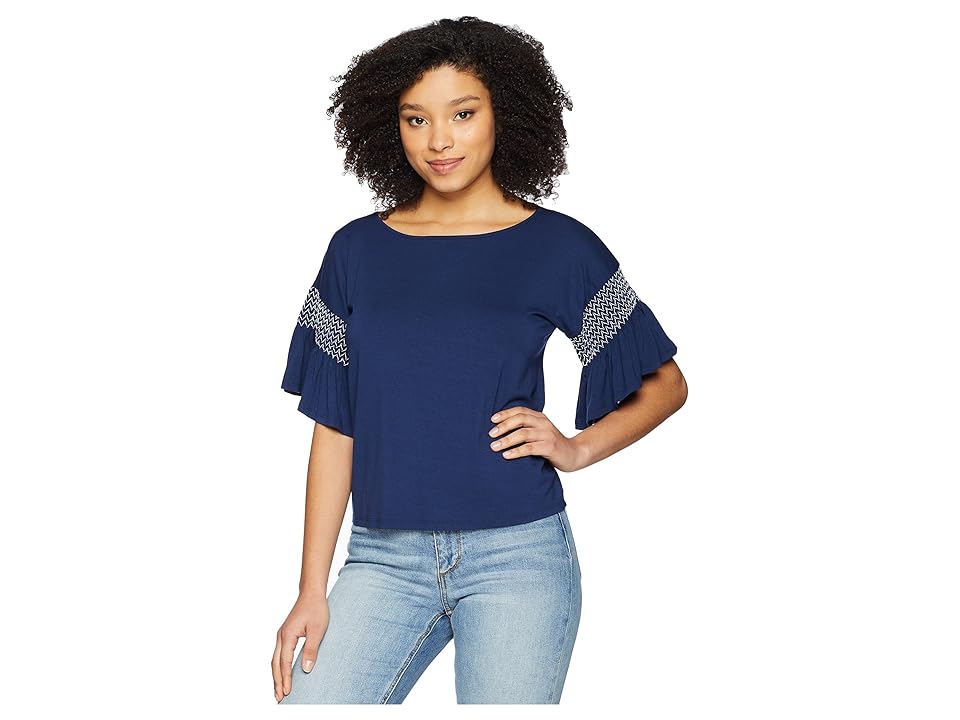 

Vince Camuto Drop Shoulder Smocked Ruffle Sleeve Top (High Tide) Women's Blouse