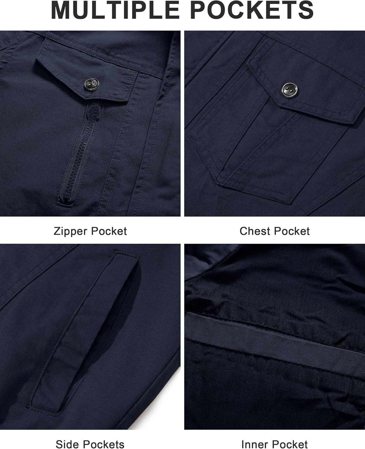 CRYSULLY Men's Cotton Military Jacket Lightweight Casual Windbreaker Stand Collar Bomber Jackets Coat with Multi Pockets - Image 6