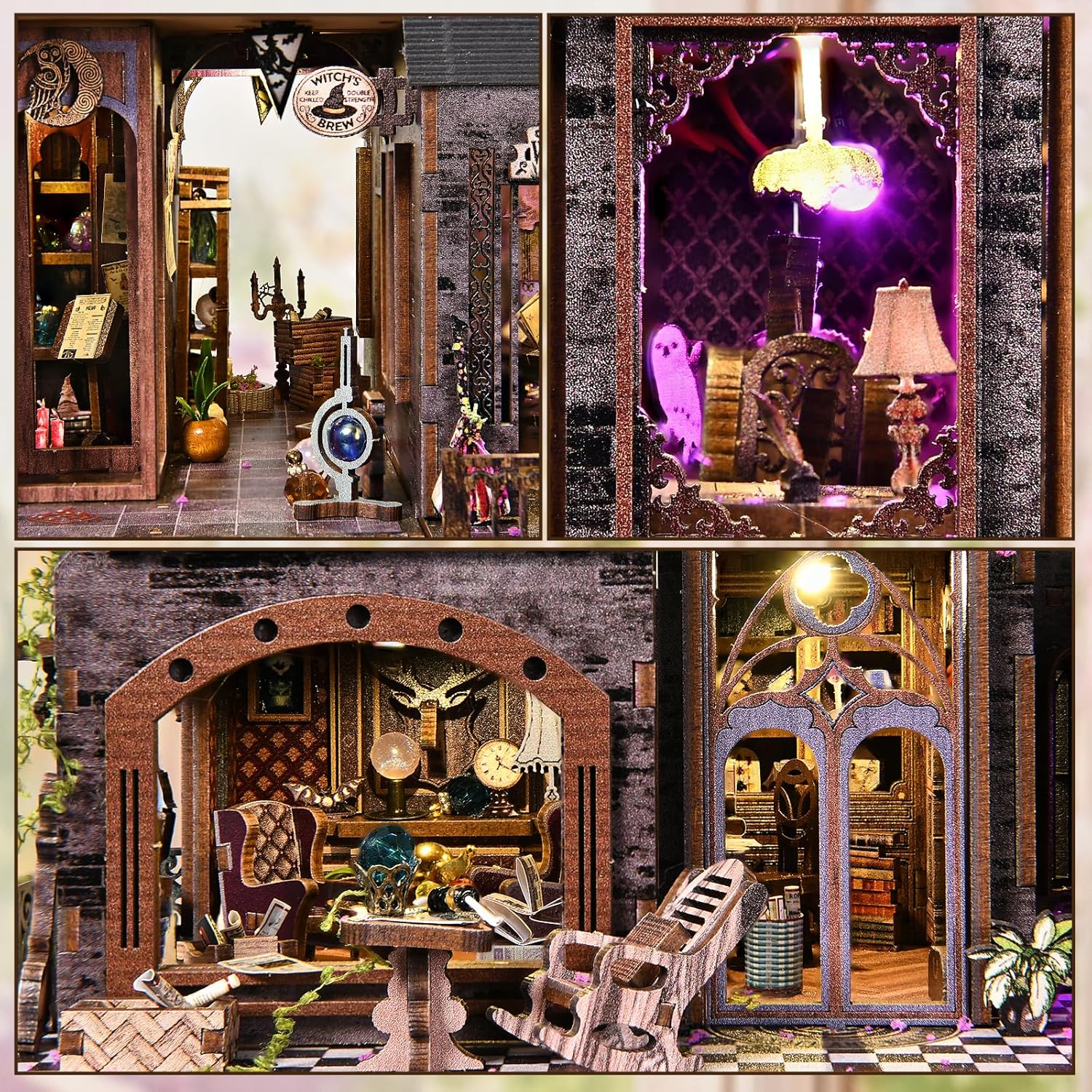 DIY Miniature House Kit, Dollhouse Magic City Gothic Witch House for Adults to Build, Birthday/Christmas Day Gift for Family and Friends, Prefab Tiny Home with LED Lights,Magic Castle