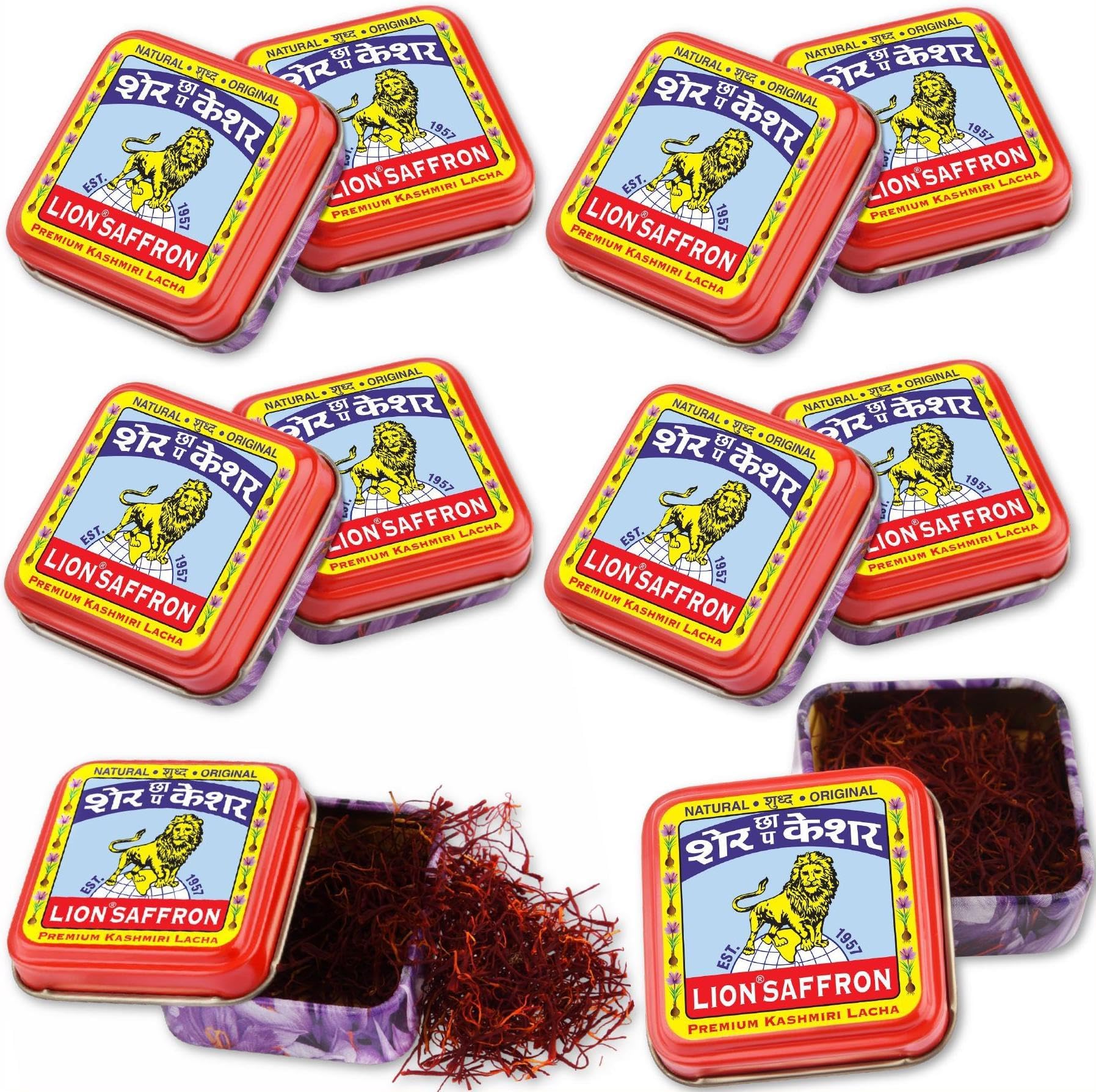 Lion Brand Saffron, 10g Original Kashmir Lacha Saffron/Kesar/Keshar for Biryani, Beauty, Improved Health and Tilak (Certified Grade A) (Pack of 10(1gm X 10 = 10gm))