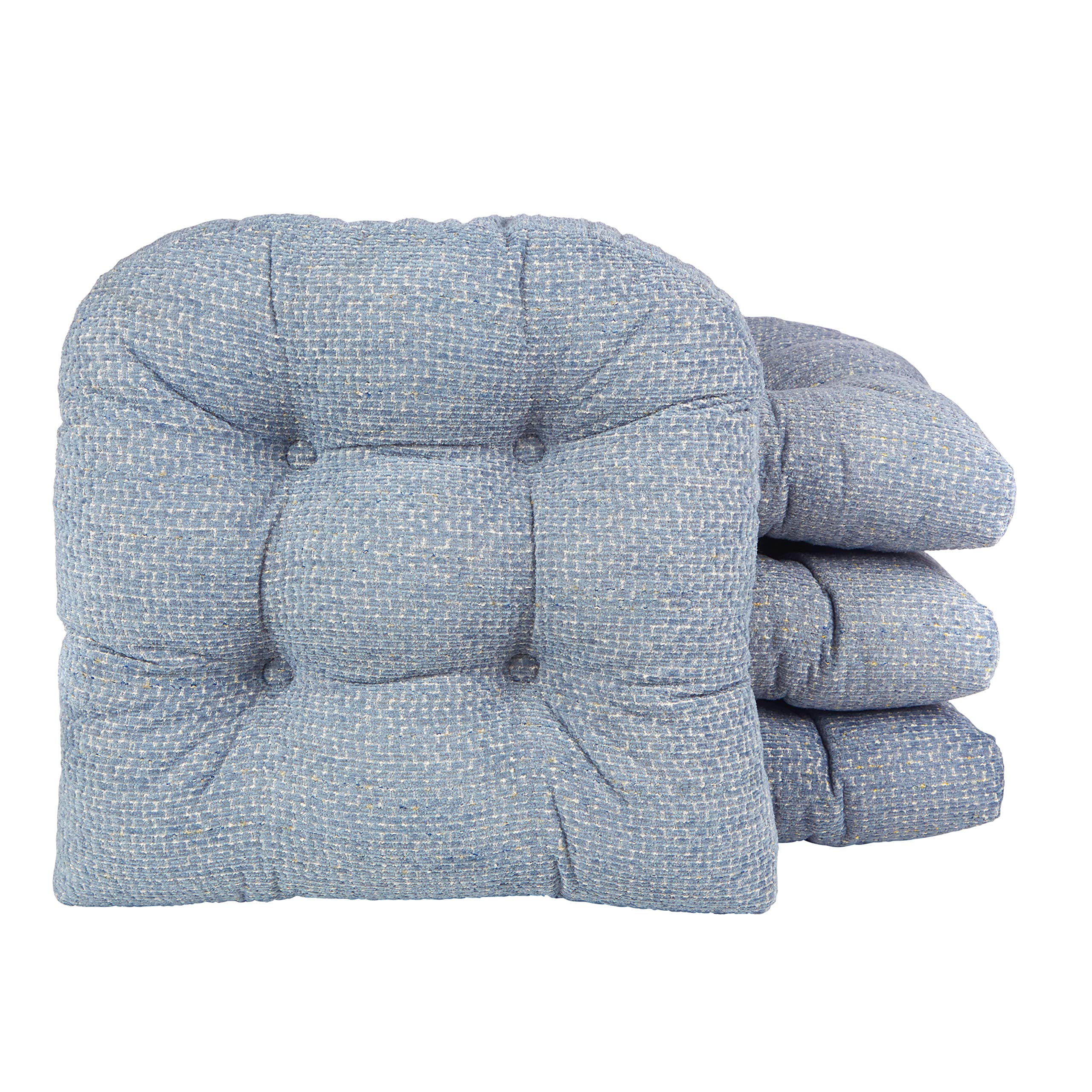 Klear Vu Tyson Gripper Universal Non-Slip Overstuffed Dining Chair Cushion, 4 Count (Pack of 1), Delft Blue