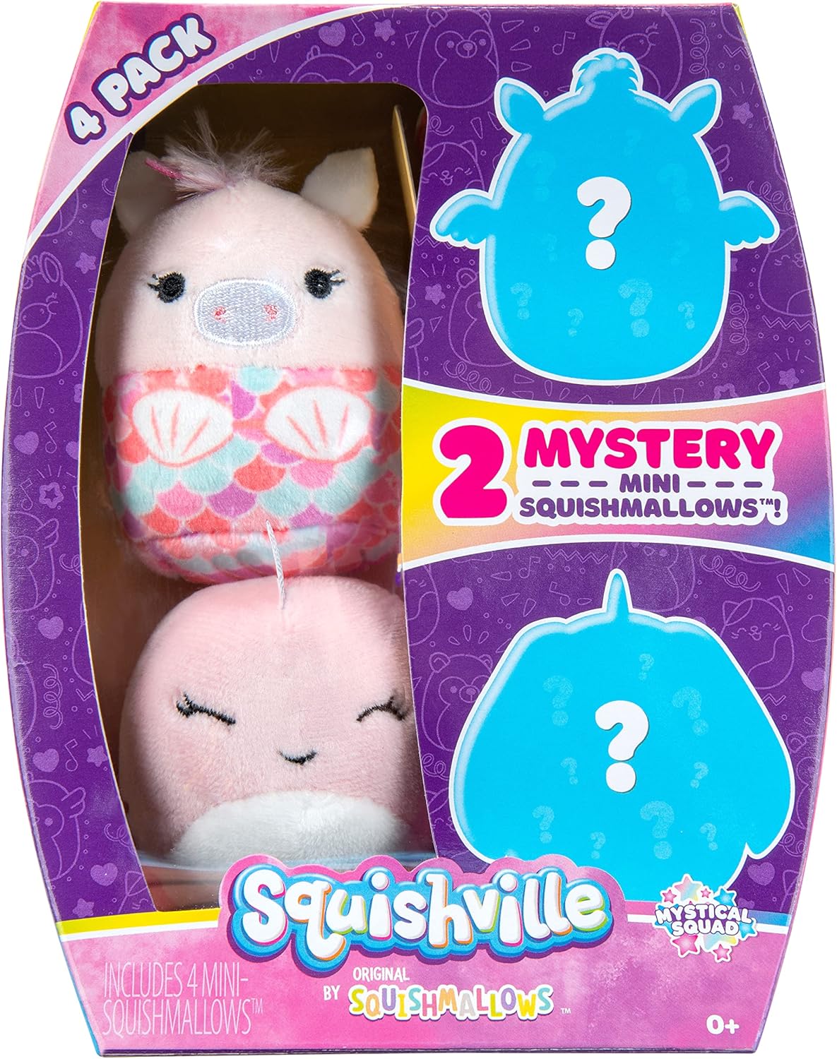 Squishville by Squishmallows SQM0213 by Original Squishmallows Mystical Squad-Four 2-Inch Makena, Paloma, Gelina & Davina Plush-Toys for Kids