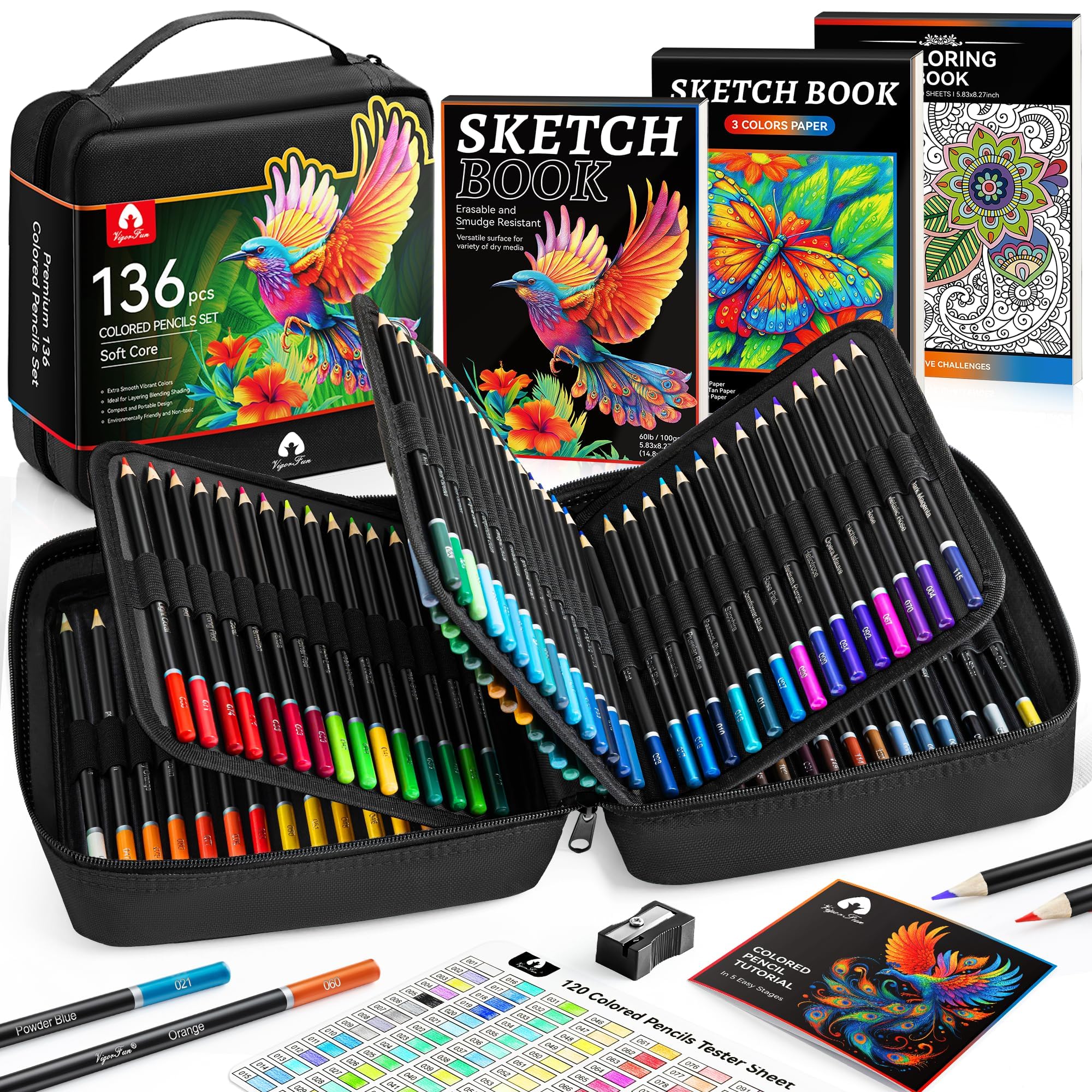 Amazon | 色鉛筆136本セット ポータブルギフトケース付き 画材 120