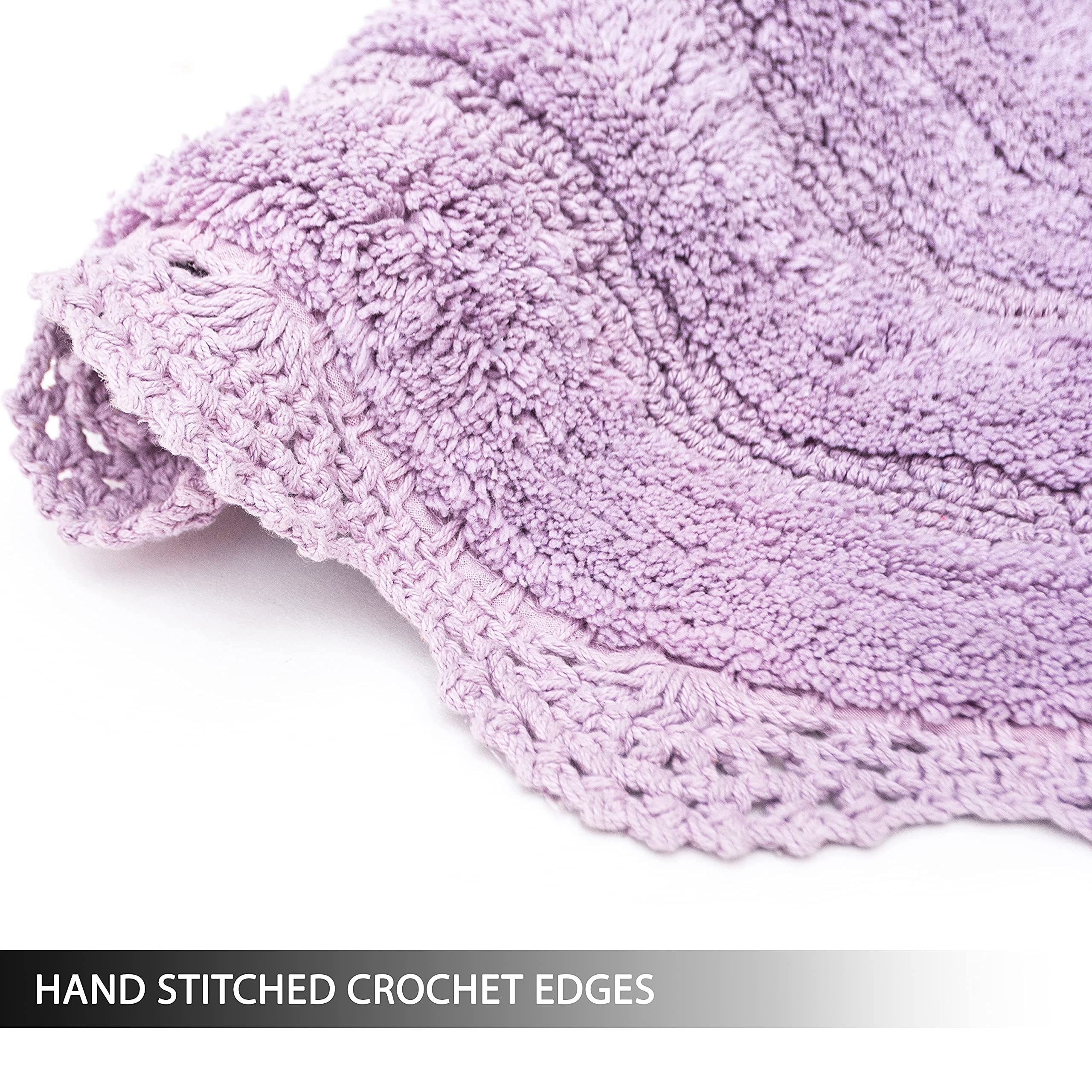 Chardin home Alfombra de baño redonda de ganchillo de lavanda, 100% algodón con borde de ganchillo hecho a mano artesanalmente, 24 pulgadas de diámetro, perfecta para medio baño, tocador, baños