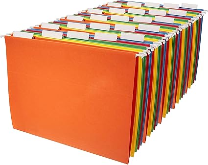 Hanging Organizer Files Folder, Letter Size By Amazon Basics - Assorted Colors - Pack of 25