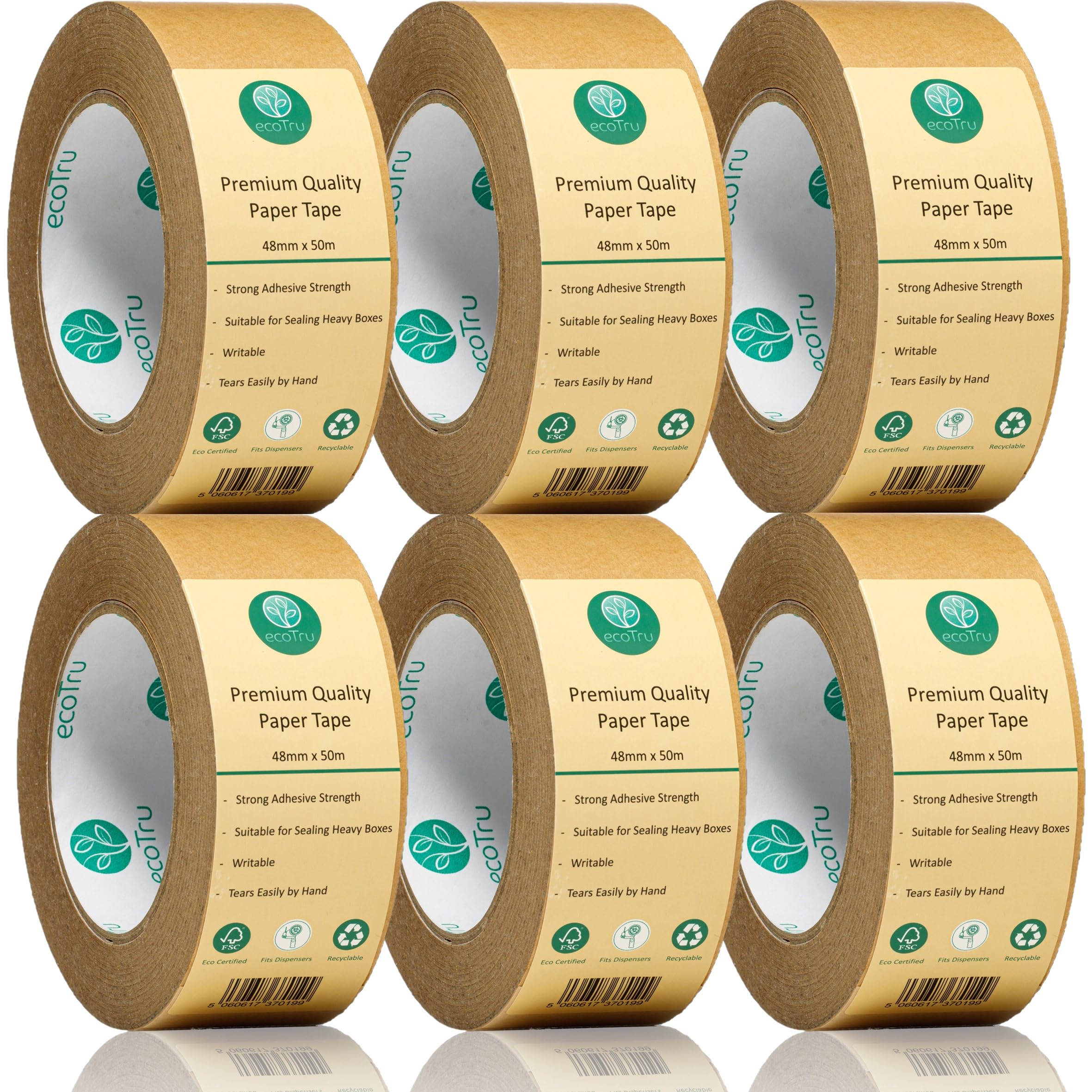 Ultra Strong Kraft Paper Packing Tape, Heavy Duty Brown Packing Tape for Box & Gummed Paper Tape for Sealing Packaging Shipping Moving & Masking,Biodegradable Printable, 1.9in x 55Yd, 6 Rolls