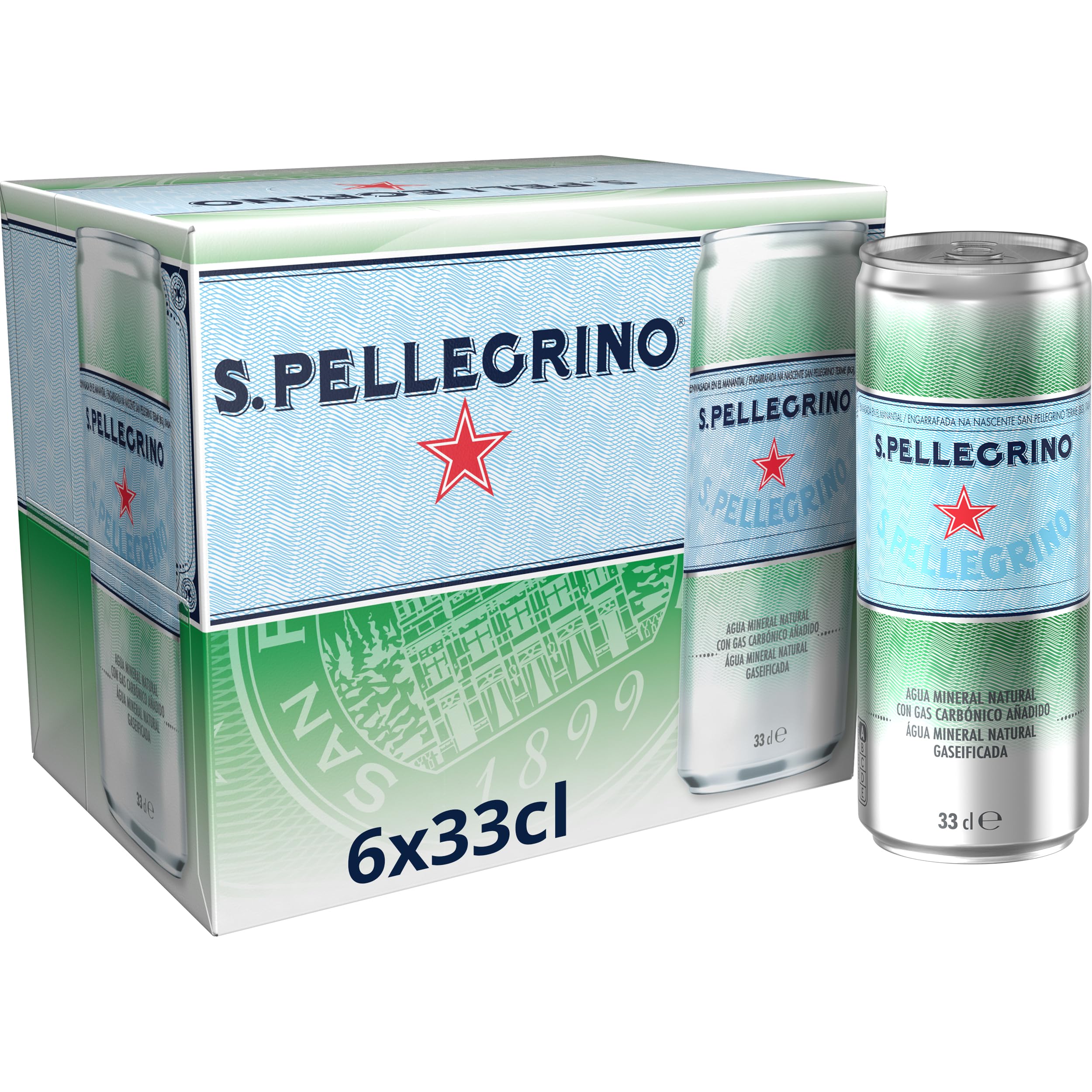 San Pellegrino Eau minérale naturelle avec gaz, 6 x 33 cl