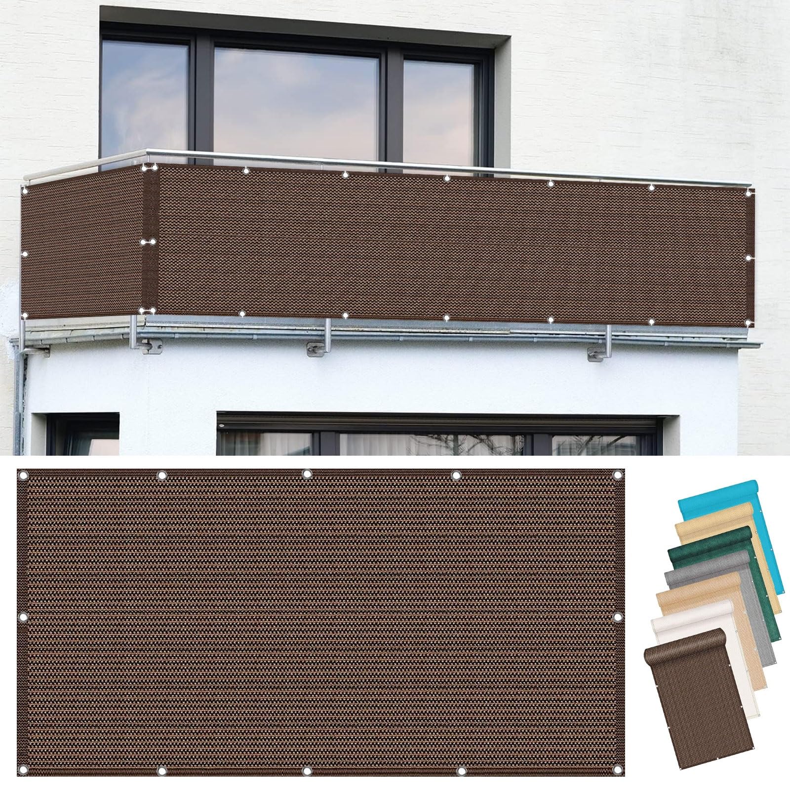 Osłona Ogrodzeniowa Balkonu 70 x 425 cm Wentylowana Osłona Zabezpieczająca Balkon Z Oczkami I Sznurkiem Na Balkon I Patio Ogrodowe, brązowy