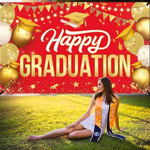 Miniatura 7 de KatchOn, Centros de mesa de graduación rojos para mesas 2023  Paquete de 9 con pancarta de feliz graduación roja y dorada  XtraL, 72 x 44 pulgadas